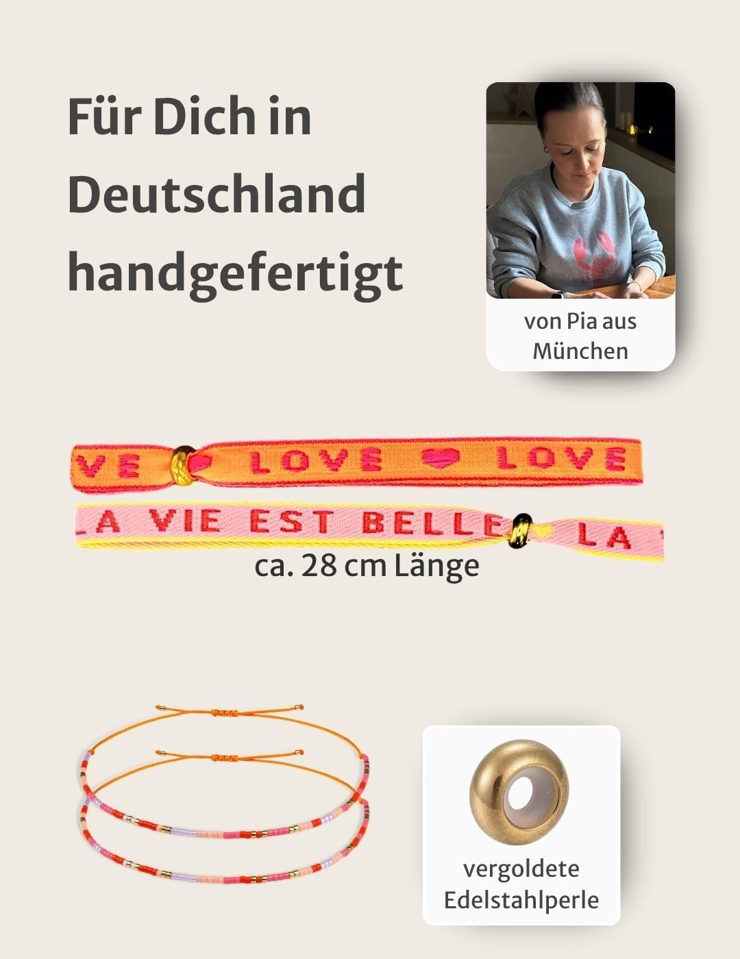 Detalle de Happymaker Stoffarmbänder – Boho Neon Set, handmade in Deutschland