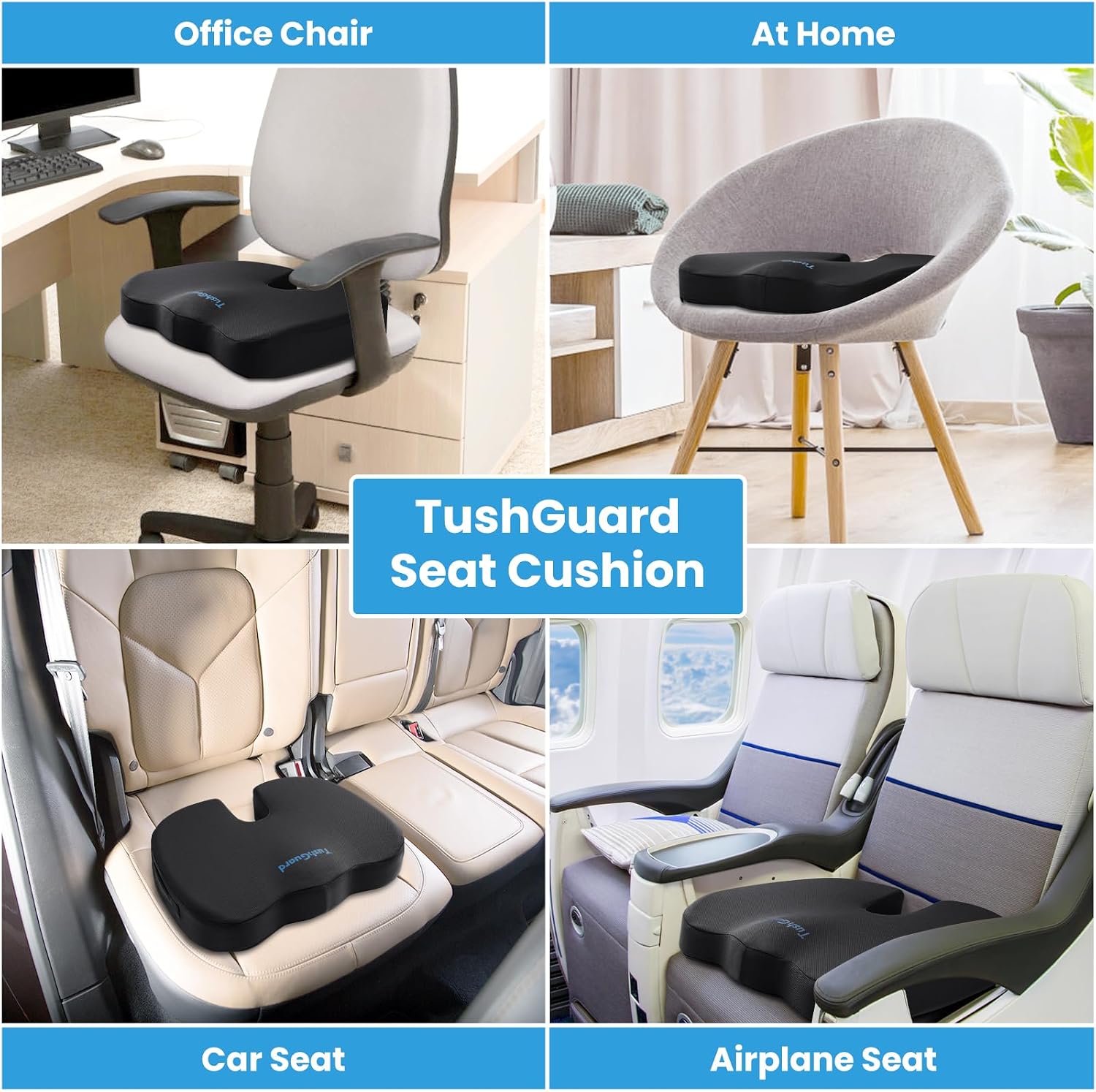 Thumbnail 6 de TushGuard MPN-TG0002-NYBL-new Memory Foam Seat Cushion, Large, Black