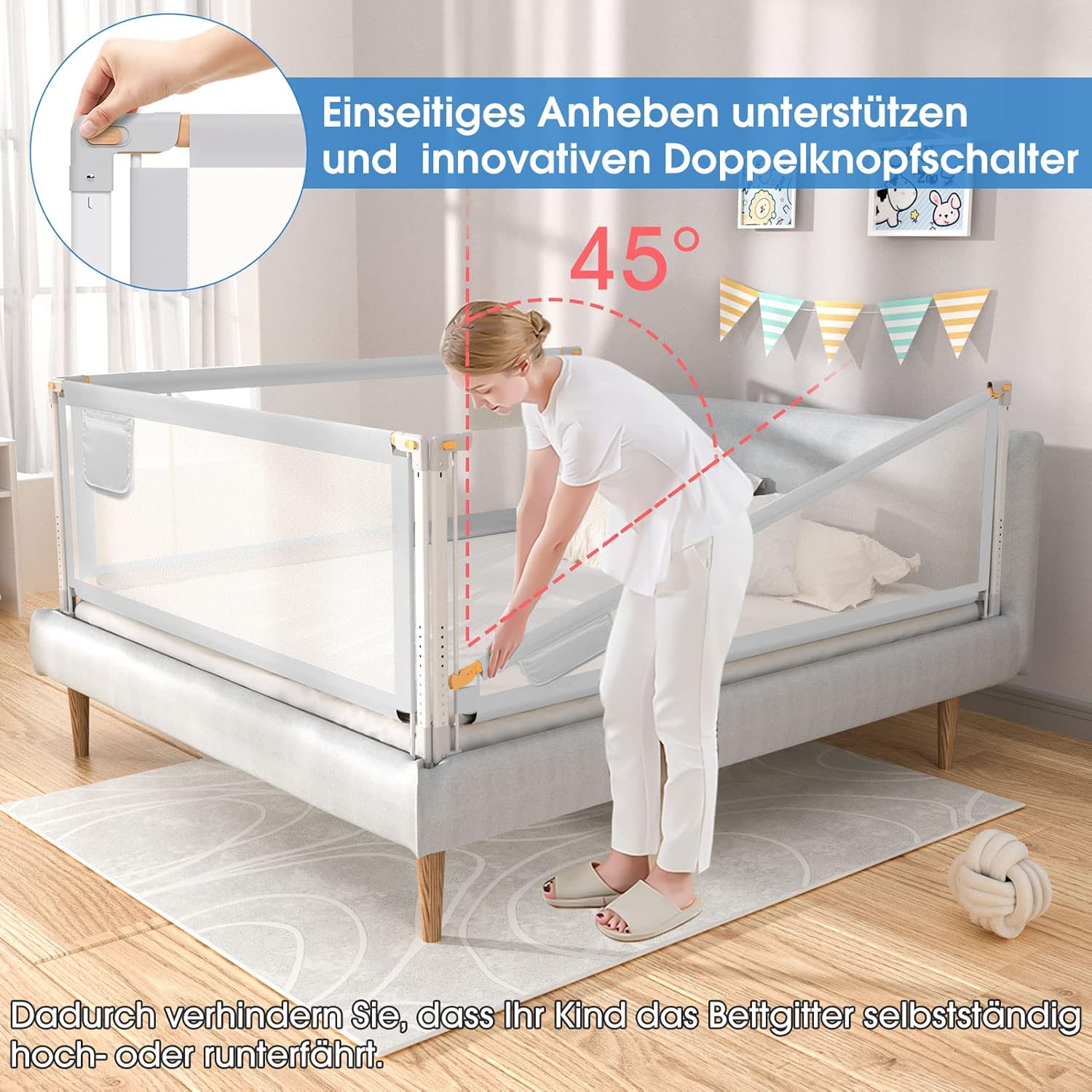 Thumbnail 3 de YIKANWEN Bettgitter 200 cm – ausziehbares Bettschutzgitter für Kinderbetten und Massivholzbett