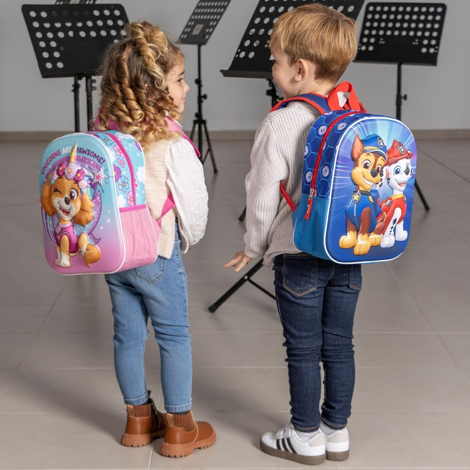 Detalle de Sac à dos Paw Patrol pour enfants avec motif 3D Chase et Marshall