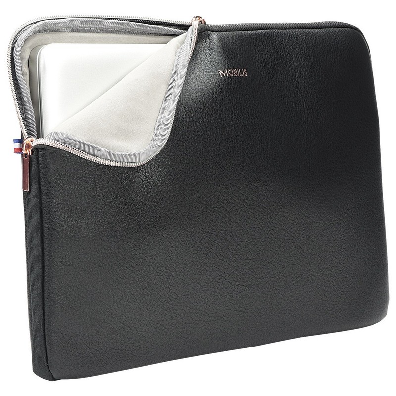 Detalle de Mobilis Pure Sleeve: funda para portátil 12.5"-14" en negro con detalles en oro rosa