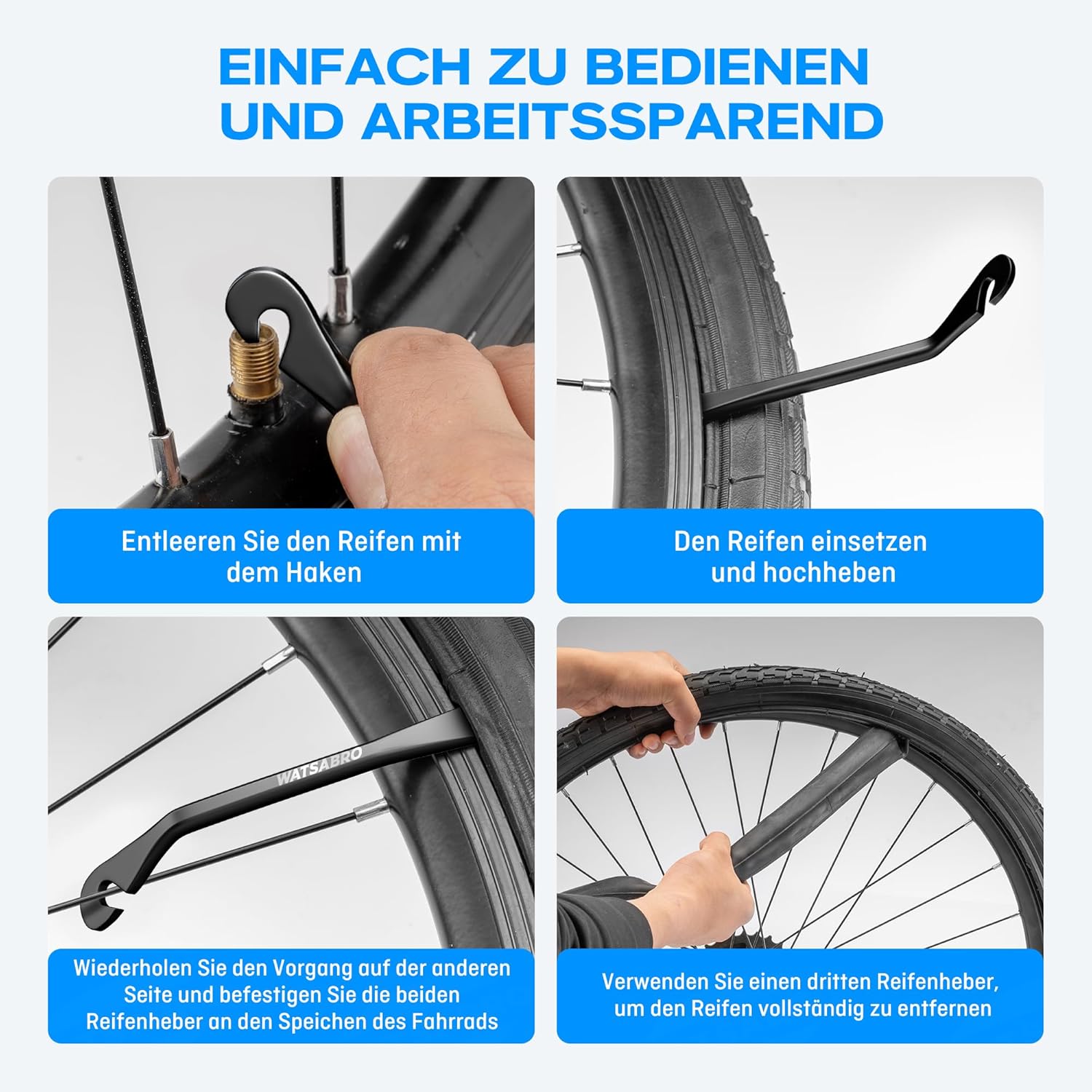 Thumbnail 1 de WATSABRO Fahrrad-Reifenheber-Set, 3 Stück – Metall, robuster Dreierpack für Reifenwechsel, schwarz