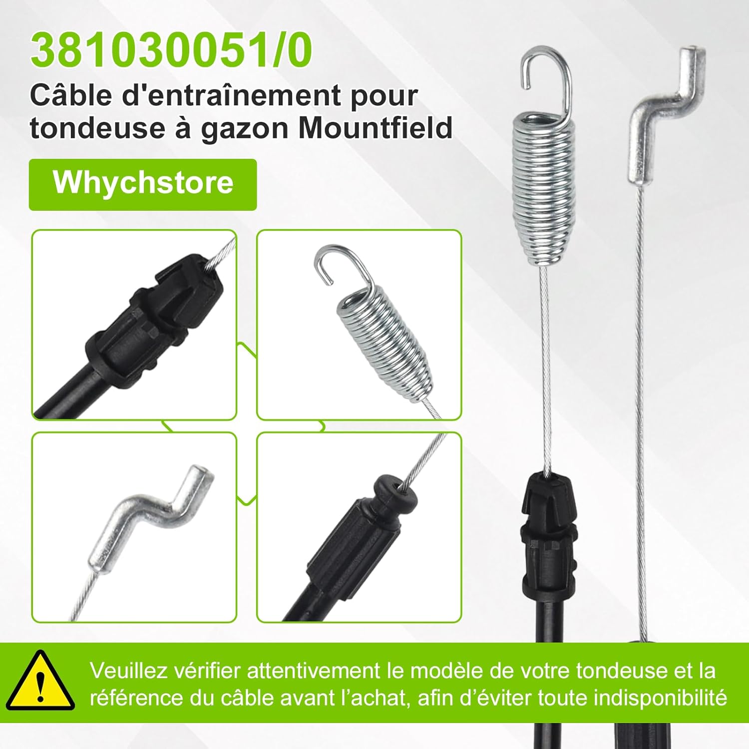 Thumbnail 3 de Câble d’embrayage / d’entraînement Whychstore (381030051/0) pour tondeuse Mounteield SP53H, SP533 et SP533ES