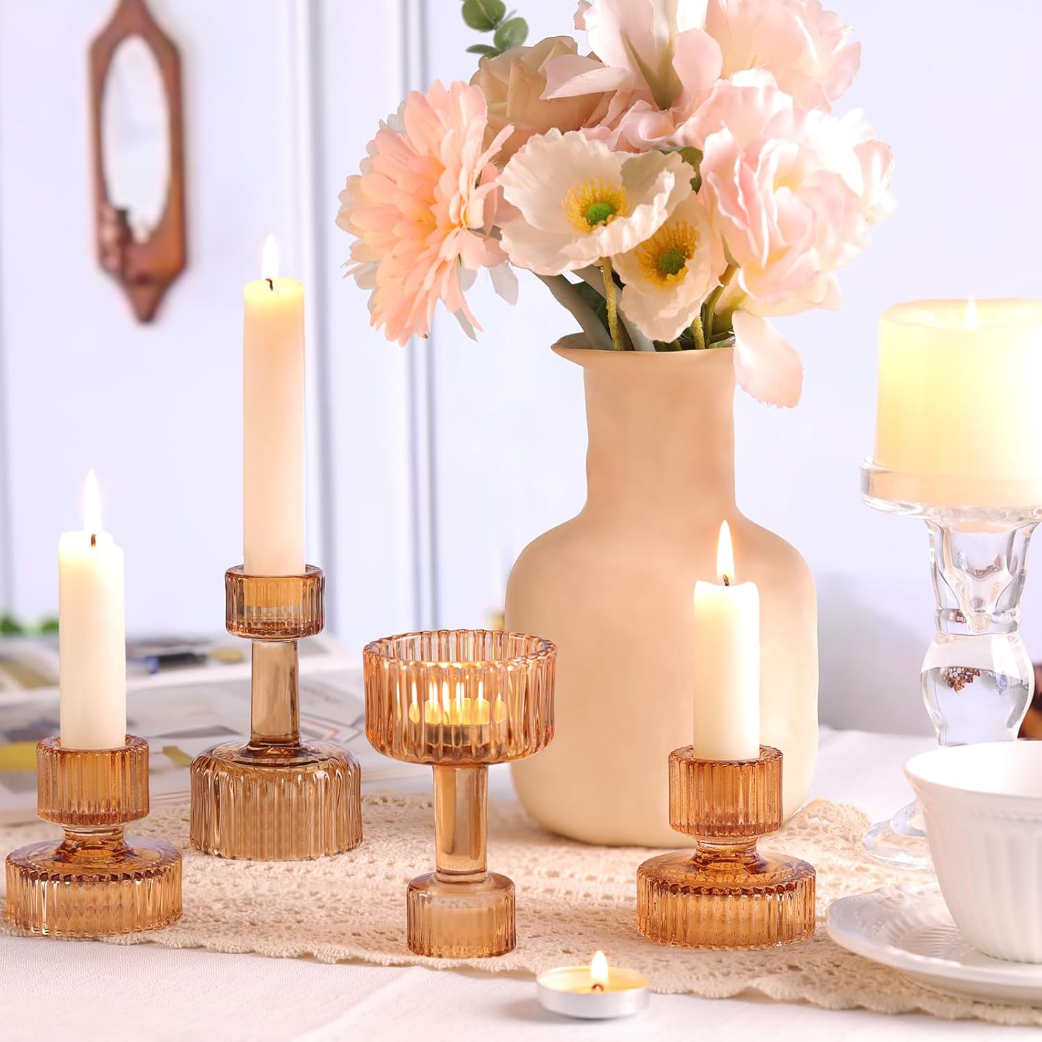 Thumbnail 4 de Candlestick Holders Bulk 6-Piece Green Crystal Set 🕯