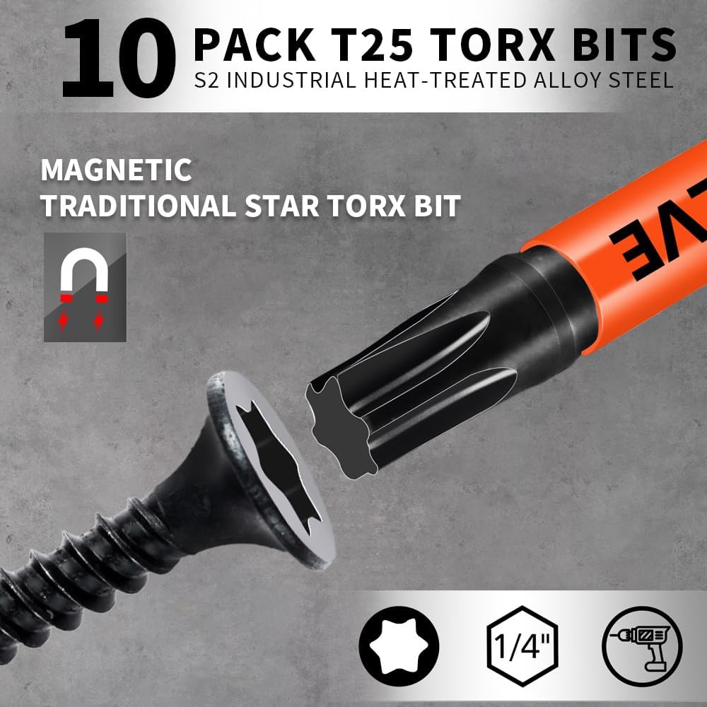 Thumbnail 1 de DYRECELVE 10pcs 2'' T25 Torx Bit Set インパクトドライバー用ビット 10個組、2インチ・磁気先端