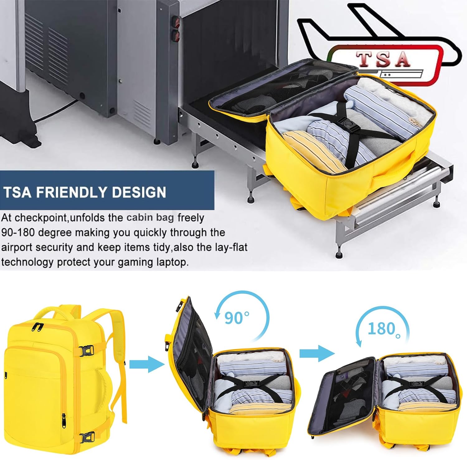 Thumbnail 6 de ENZOSUM 40 x 20 x 25 cm Cabin Backpack, 20L, Yellow