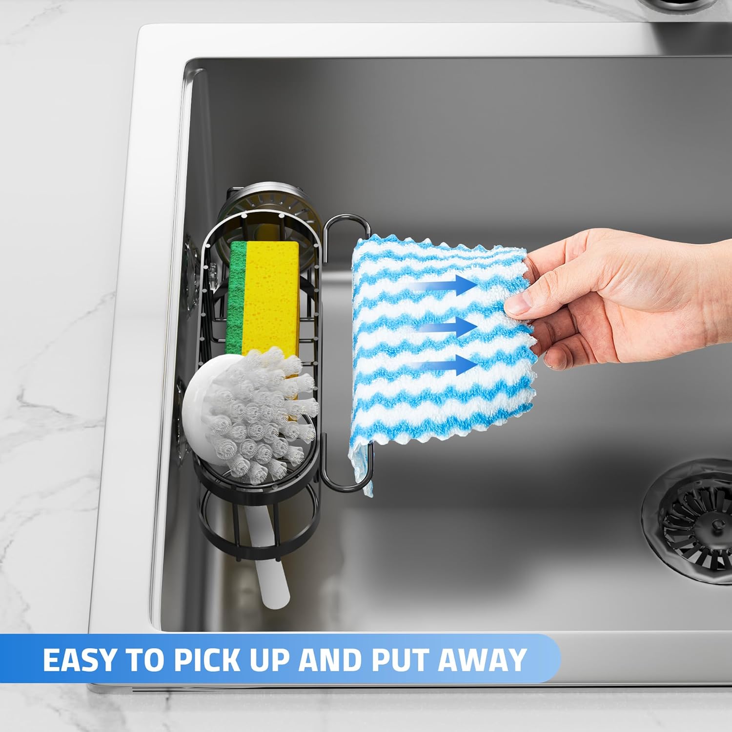 Thumbnail 2 de Cisily Kitchen Sink Caddy Sponge Holder in the Sink (Stainless Steel) — Suction & Adhesive Mounting Organizer