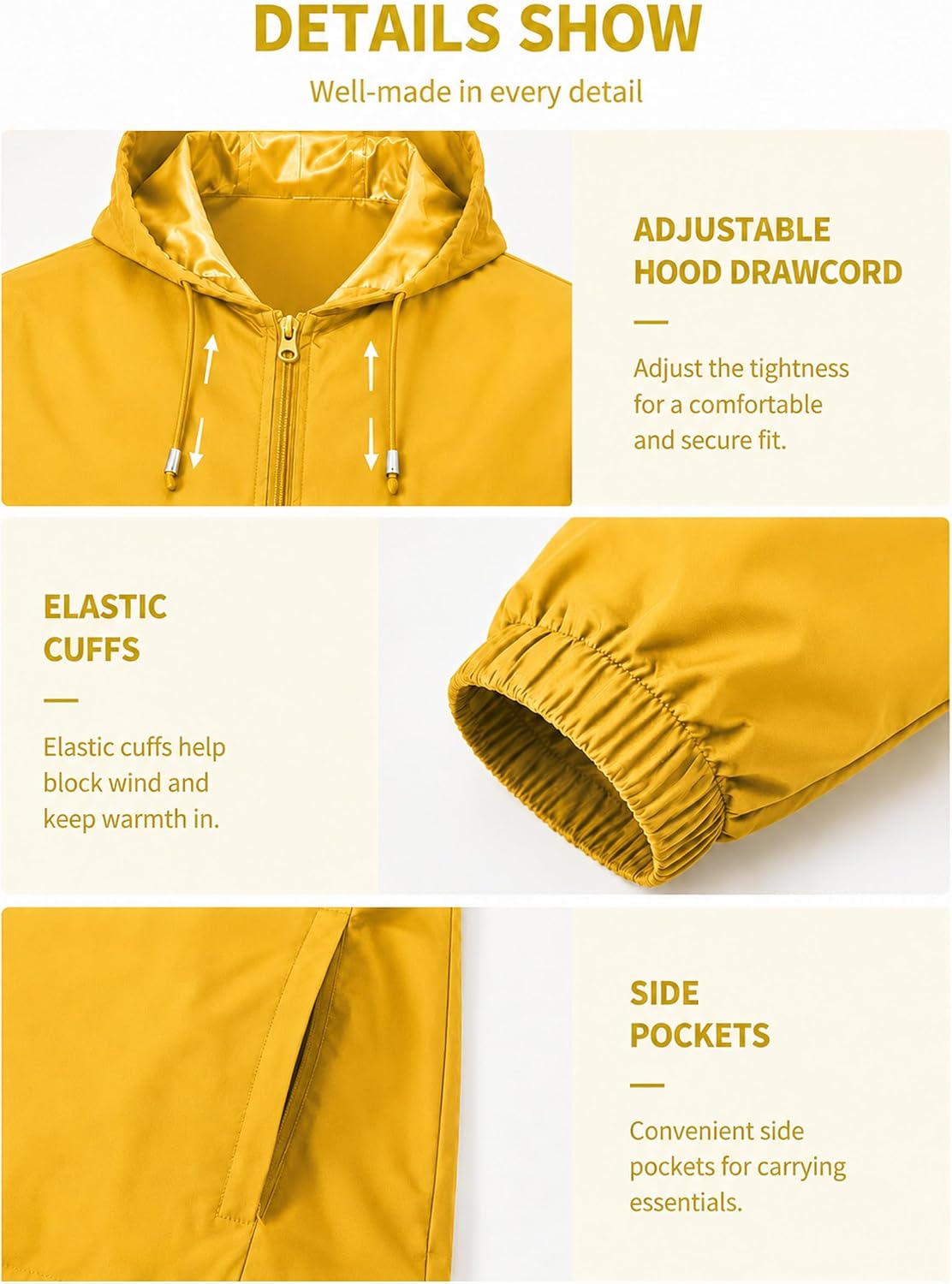 Detalle de Uposiut Men's Rain Jacket, 10,000 mm H₂O Rating
