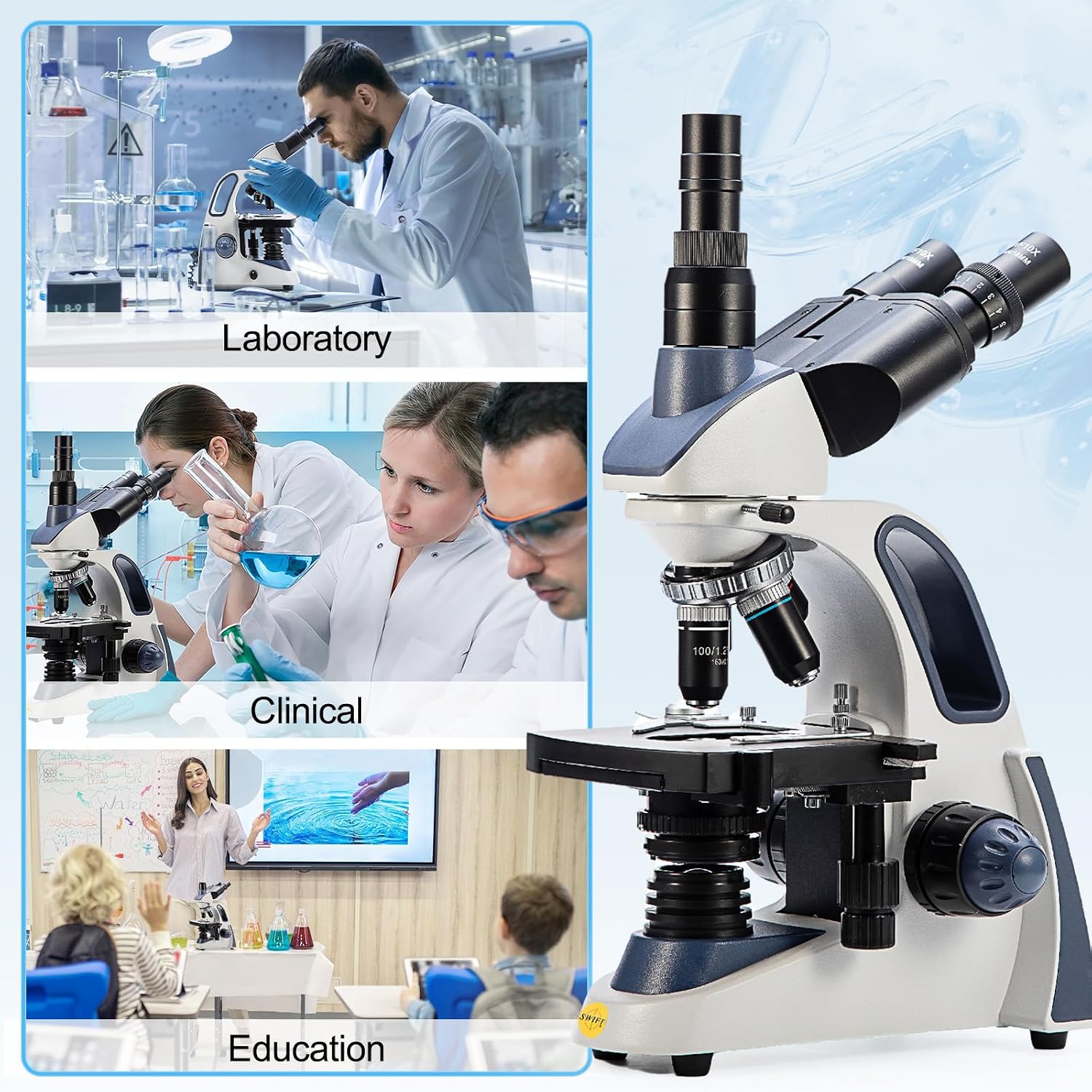Thumbnail 5 de SWIFT SW380T Compound Trinocular Microscope with 40–2500X Magnification, 5.0MP Camera, and Included Slides