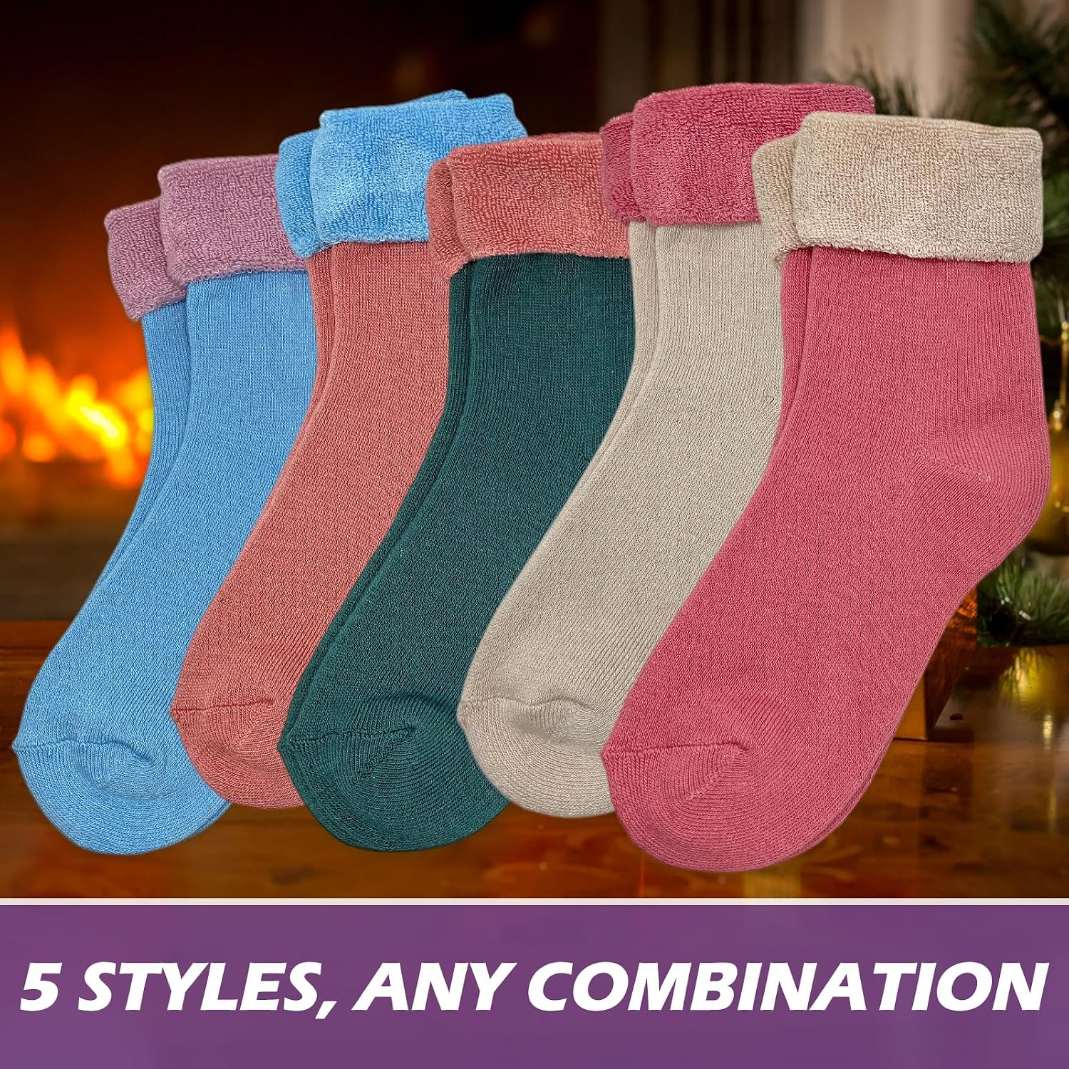 Detalle 1 de VoJoPi Wool Socks for Women, 5 Pairs of Thermal Boot Socks, Sizes 5–10