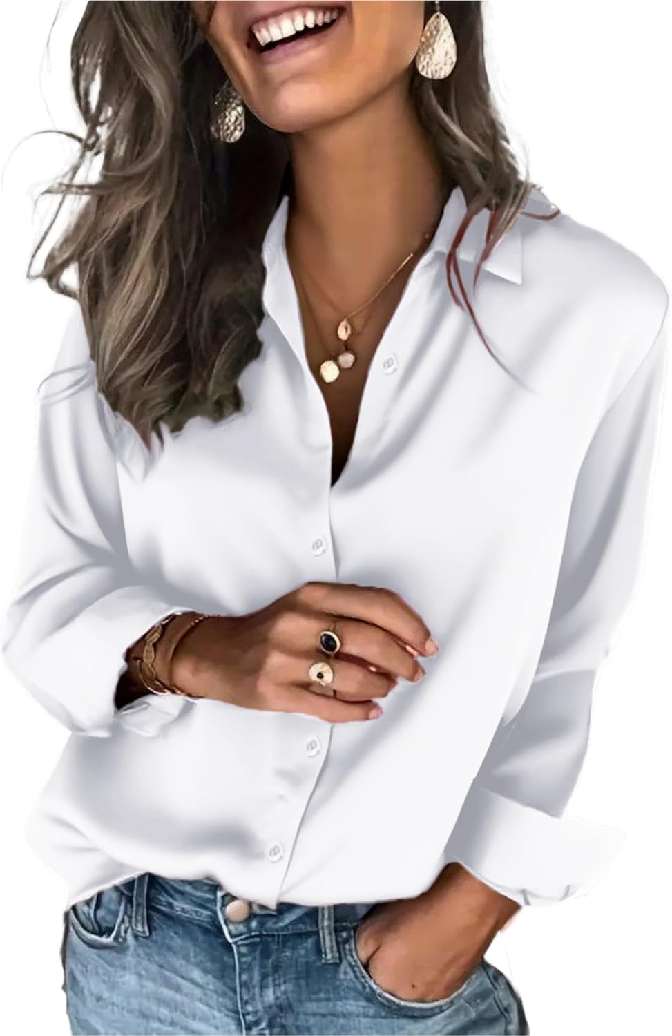 Thumbnail 5 de Zeagoo Women's Satin Blouse: Long Sleeve Button-Down in Soft, Elegant Satin