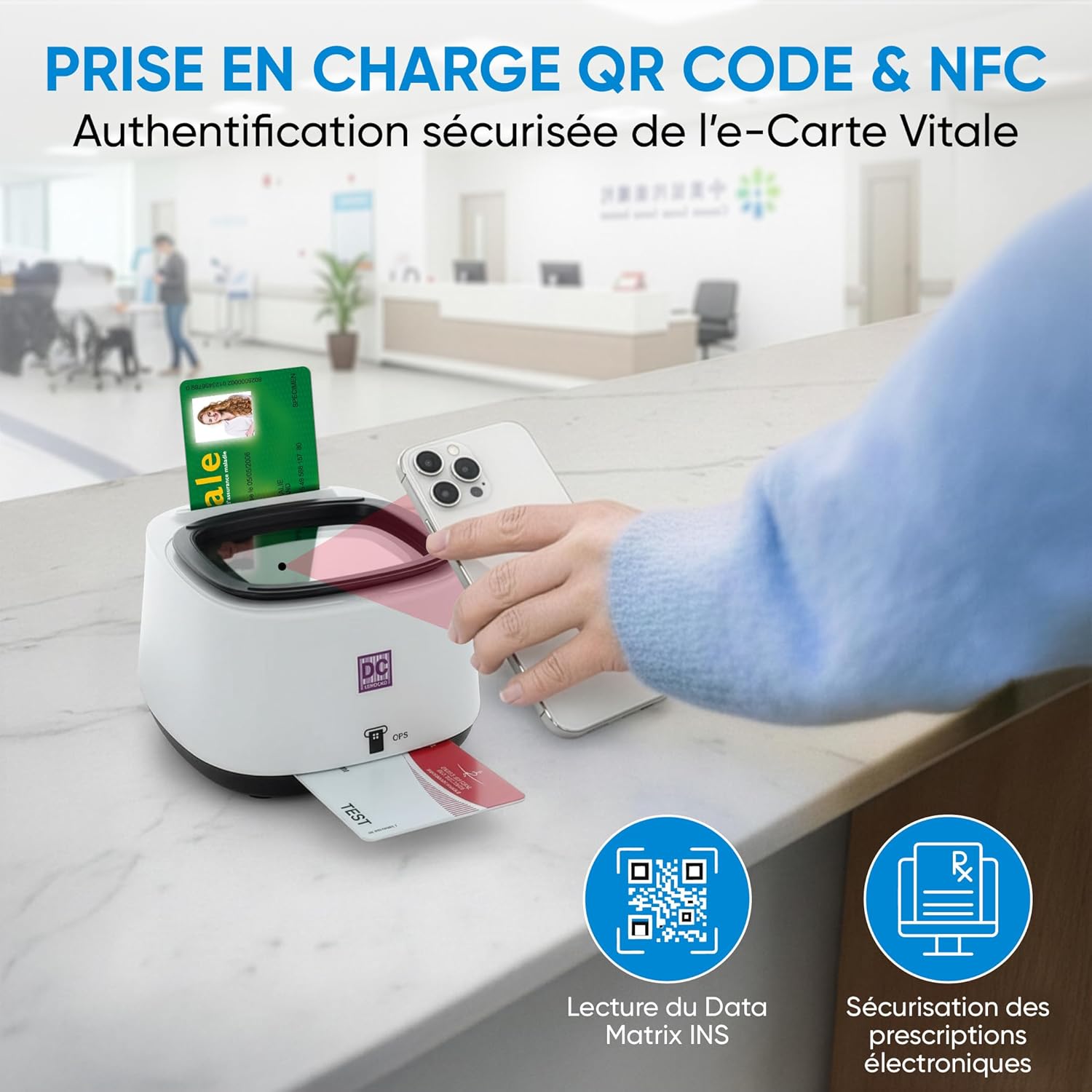 Thumbnail 3 de Lecteur 4 en 1 QR Code & NFC DC300 Pro (2 fentes Carte Vitale et CPS) – connexion USB plug and play