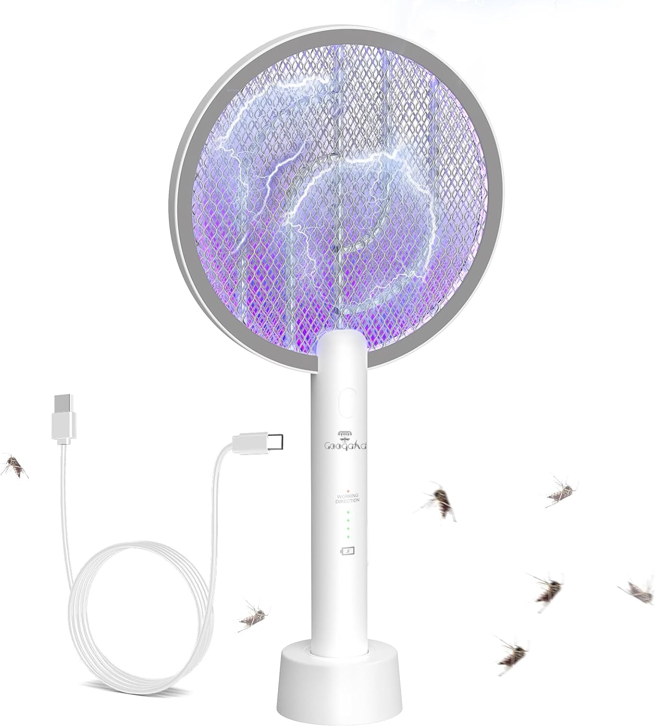 Detalle de GooQand WD-942 Electric Bug Zapper Racket, 4000V, Dual Mode, 3-Layer Mesh