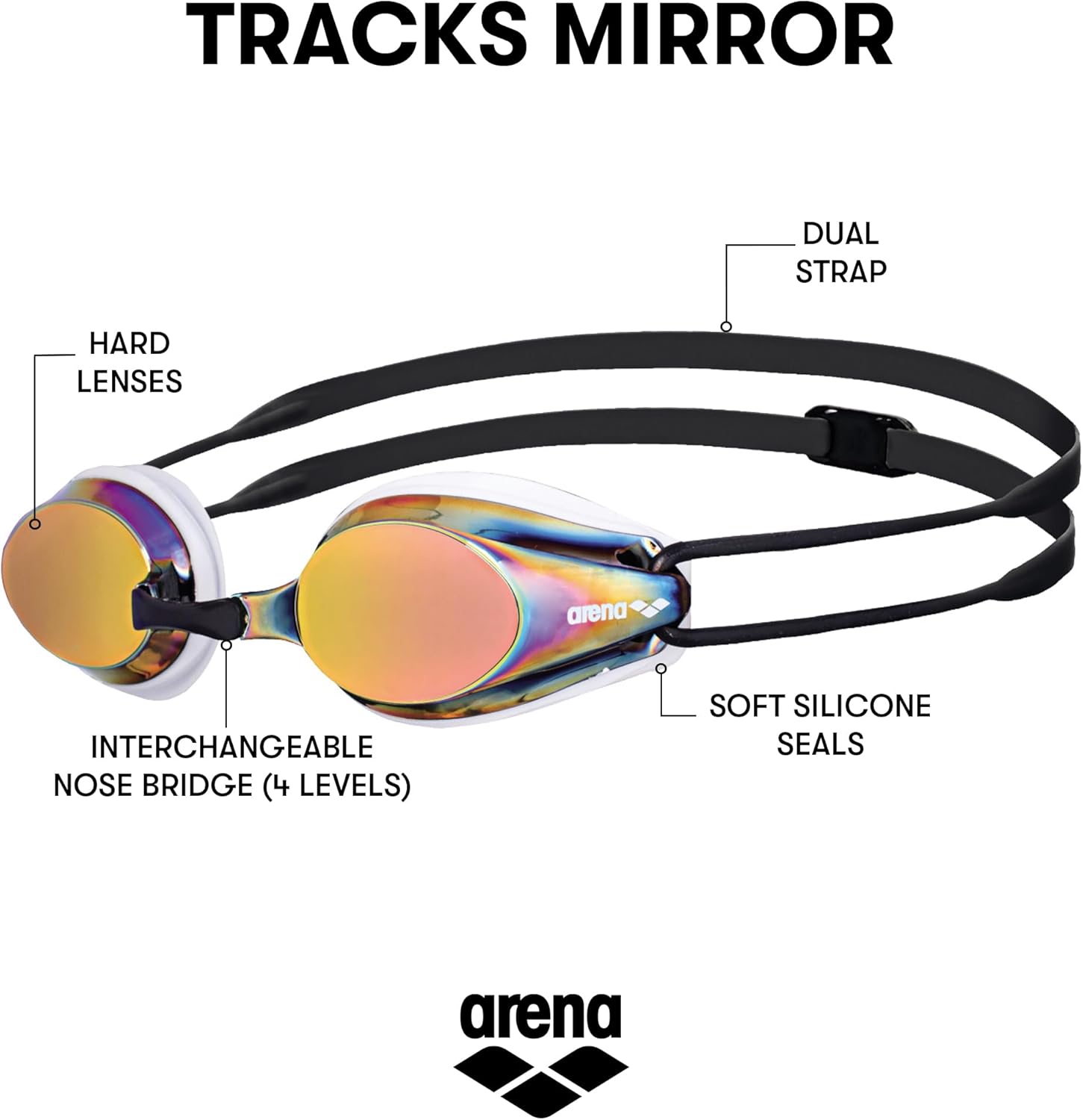 Thumbnail 1 de arena Tracks Mirror Unisex Adult Race Swimming Goggles