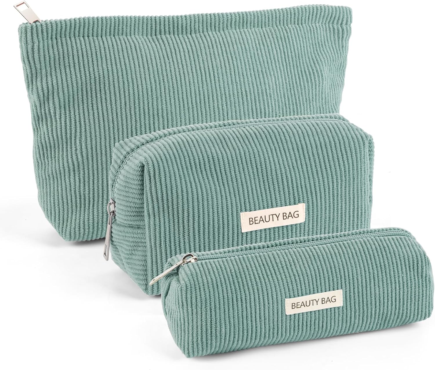 Detalle de Kosmetiktasche Damen 3 Stück – Kulturtasche mit Reißverschluss, grün, 3 Größen (Klein, Mittel, Groß) für Reisen und Alltag