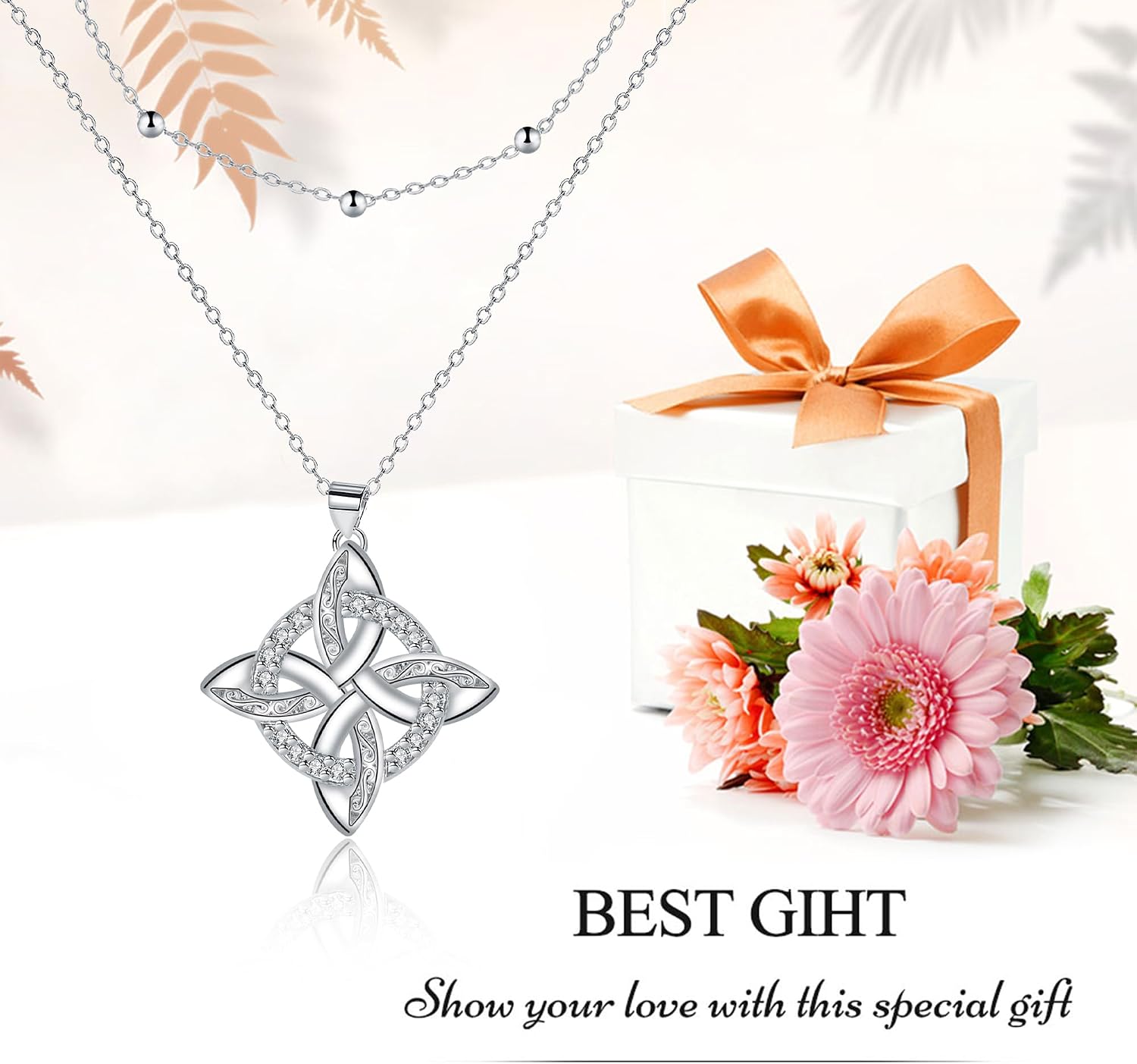 Detalle 1 de J.MUEN Collier femme en argent sterling 925 avec nœud celtique – pendentif + chaîne 45+5 cm