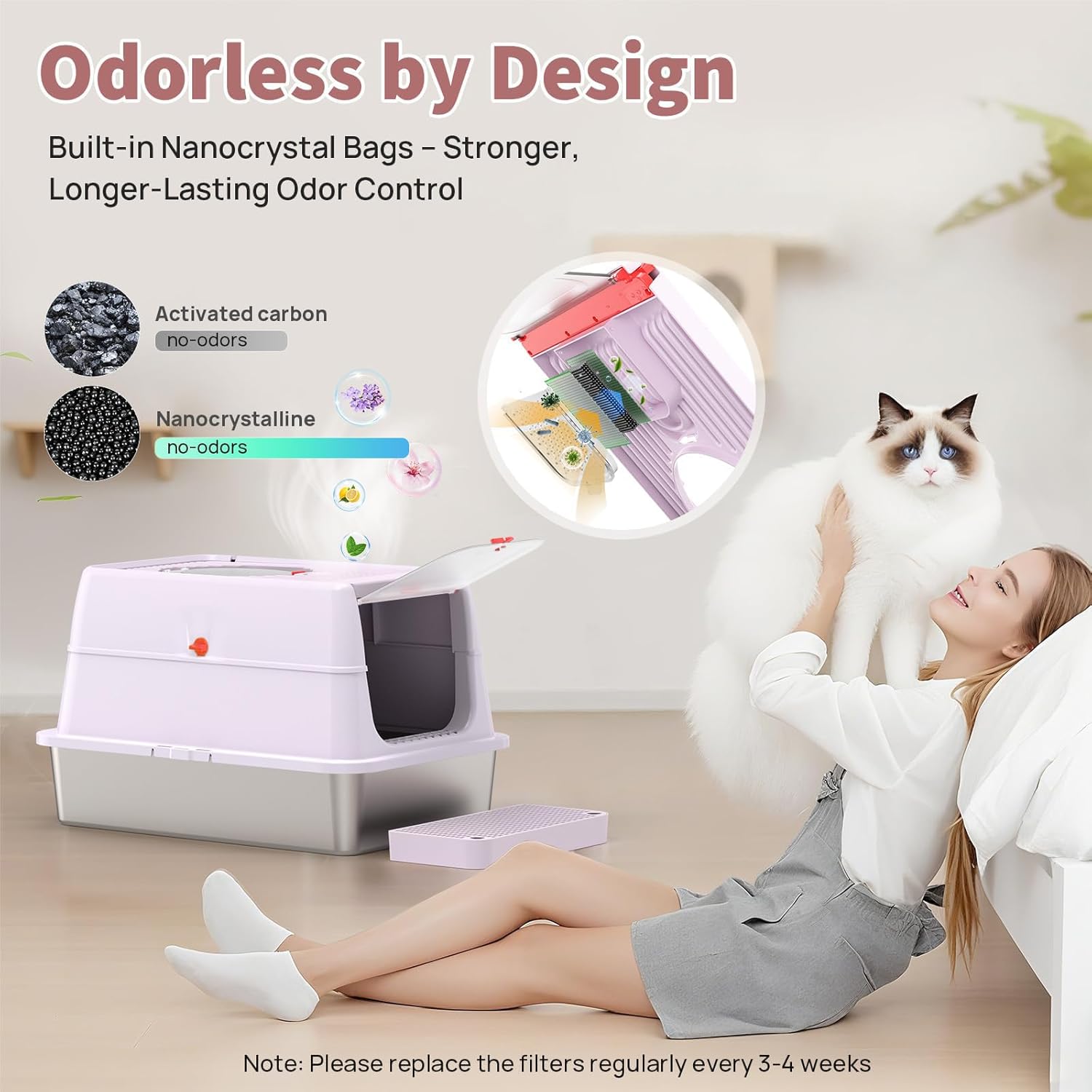 Detalle de Litière pour Chat en Acier Inoxydable 304 – XXL, avec Couvercle et Pédales, BEST JAJA ( Violet )