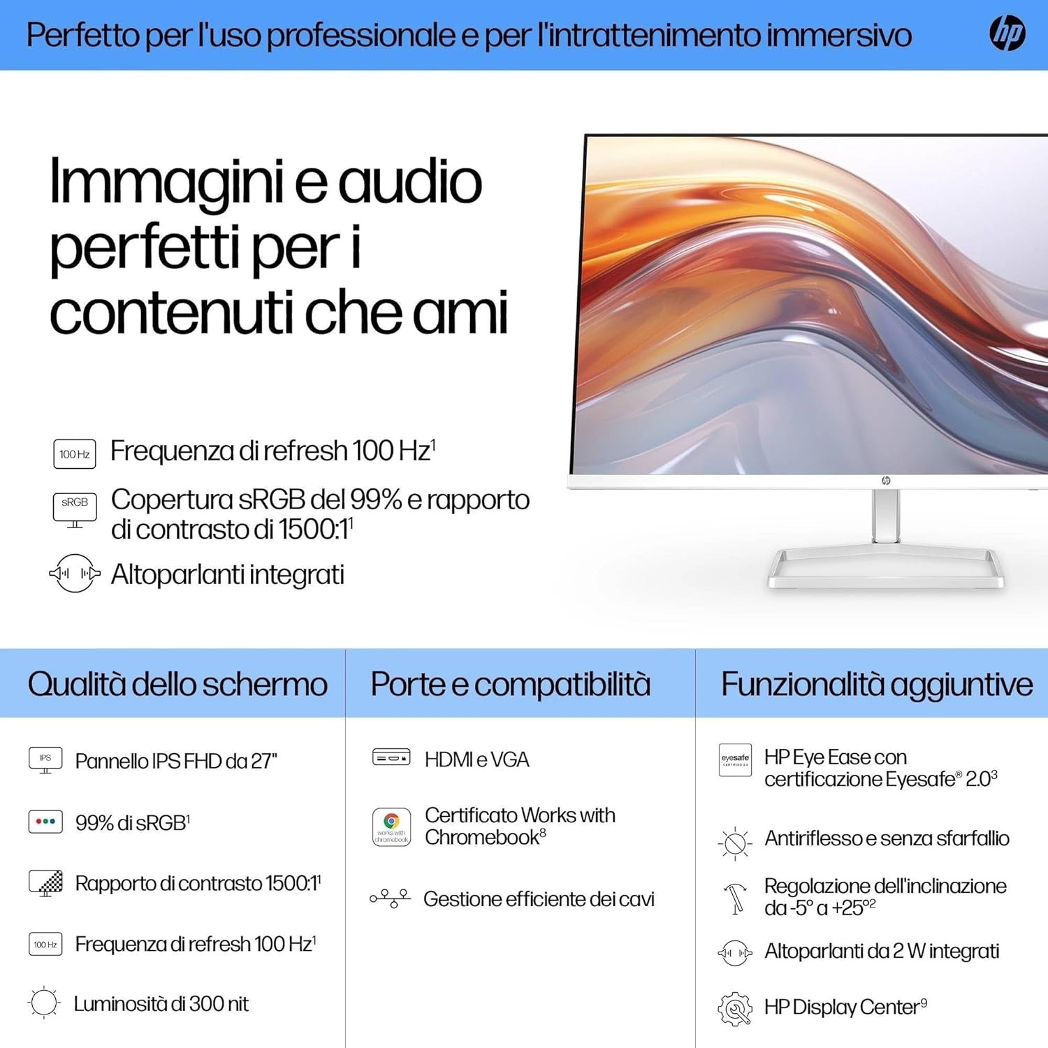 Thumbnail 1 de HP 527sw: monitor da 27" IPS FHD con Eye Ease, grande versatilità per home office e multimedia