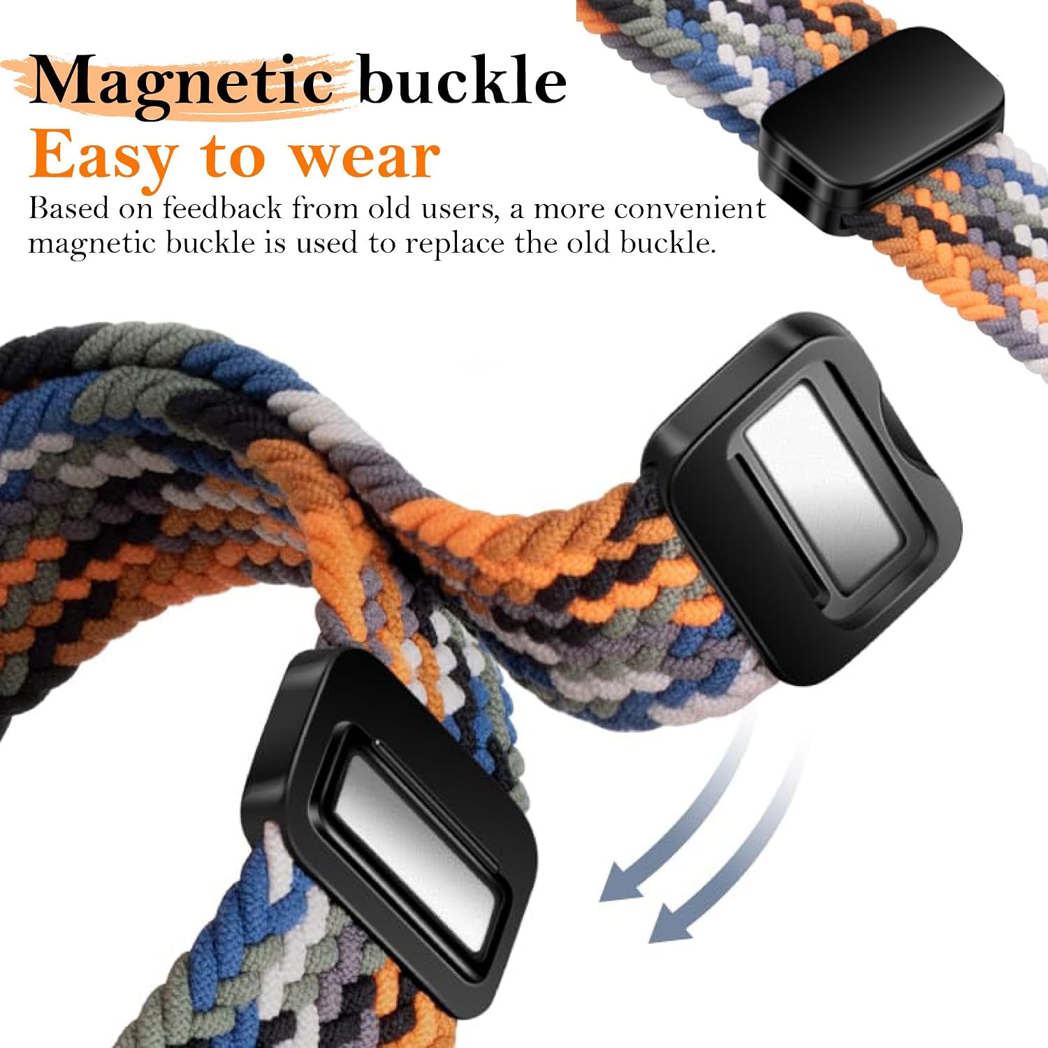 Thumbnail 5 de 2 Pack One-Click No Gap Braided Elastic Strap for Samsung Galaxy Watch 7/6/5/4 and FE – 20mm Nylon Loop Bands