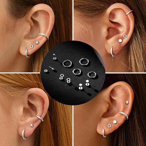Detalle 2 de JeweBella G23 Titanium Earrings Set with Flat-Back Studs and Small Hoops