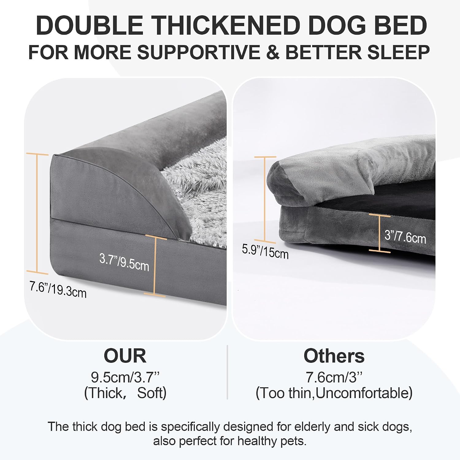 Detalle de Gimars lit orthopédique épais XL pour chiens très grands et seniors — soutien par mousse alvéolée 28D