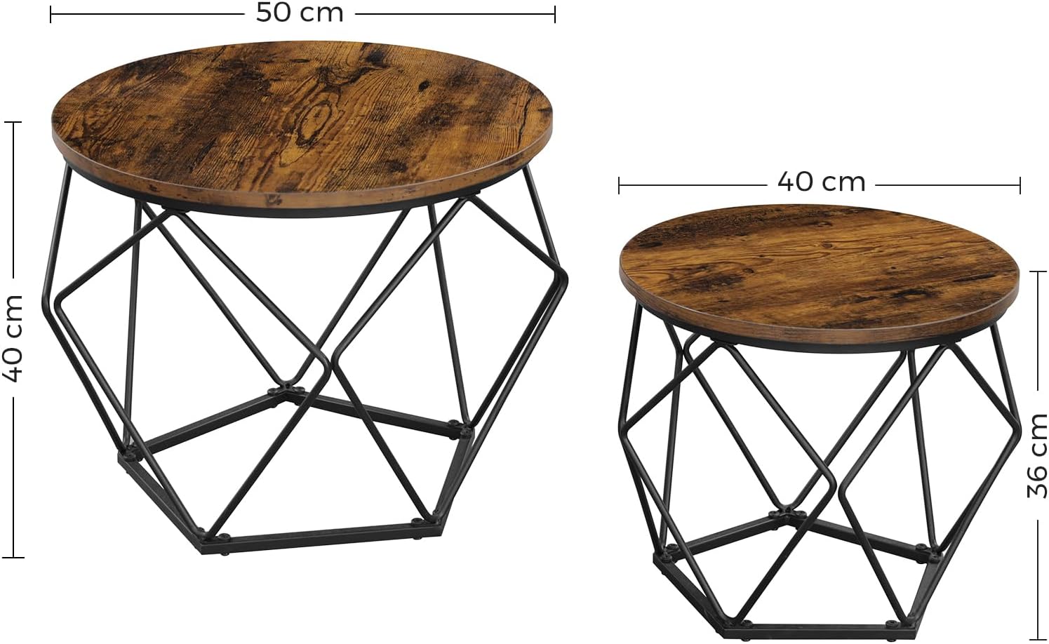 Thumbnail 2 de VASAGLE Couchtisch rund 2er Set – Vintage-Flair, abnehmbare Tischplatten, stabil und vielseitig einsetzbar