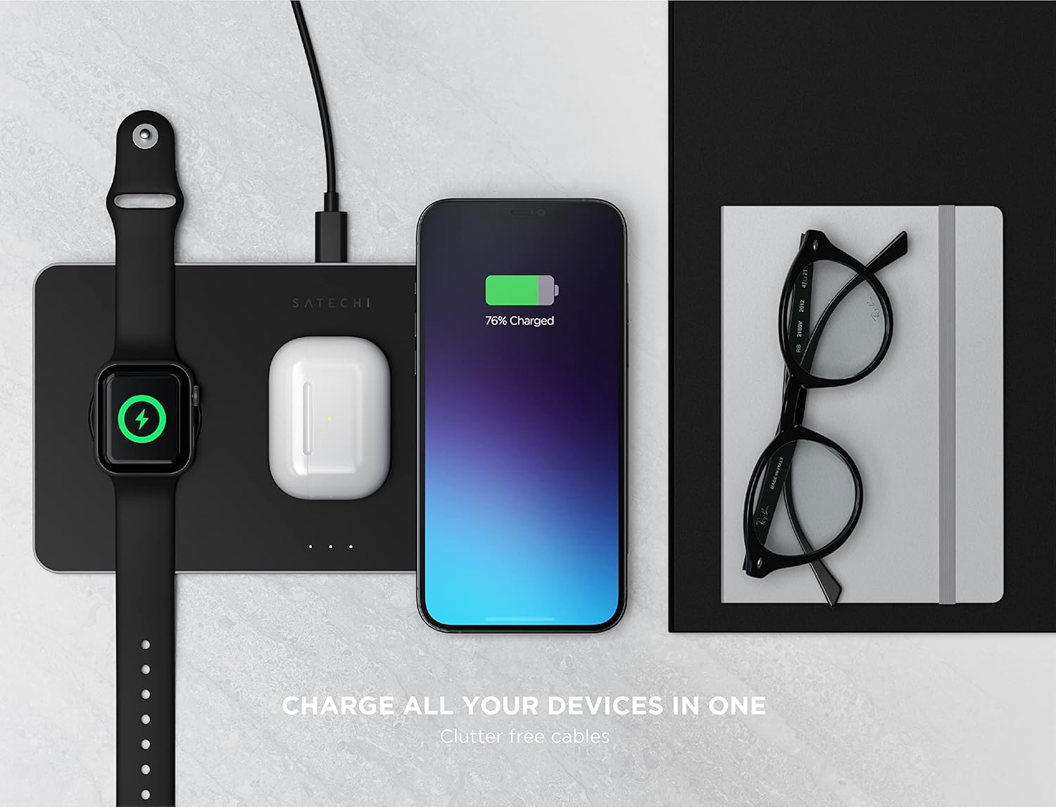Detalle de SATECHI Caricatore Wireless 3 in 1 con MagSafe per iPhone, Apple Watch e AirPods