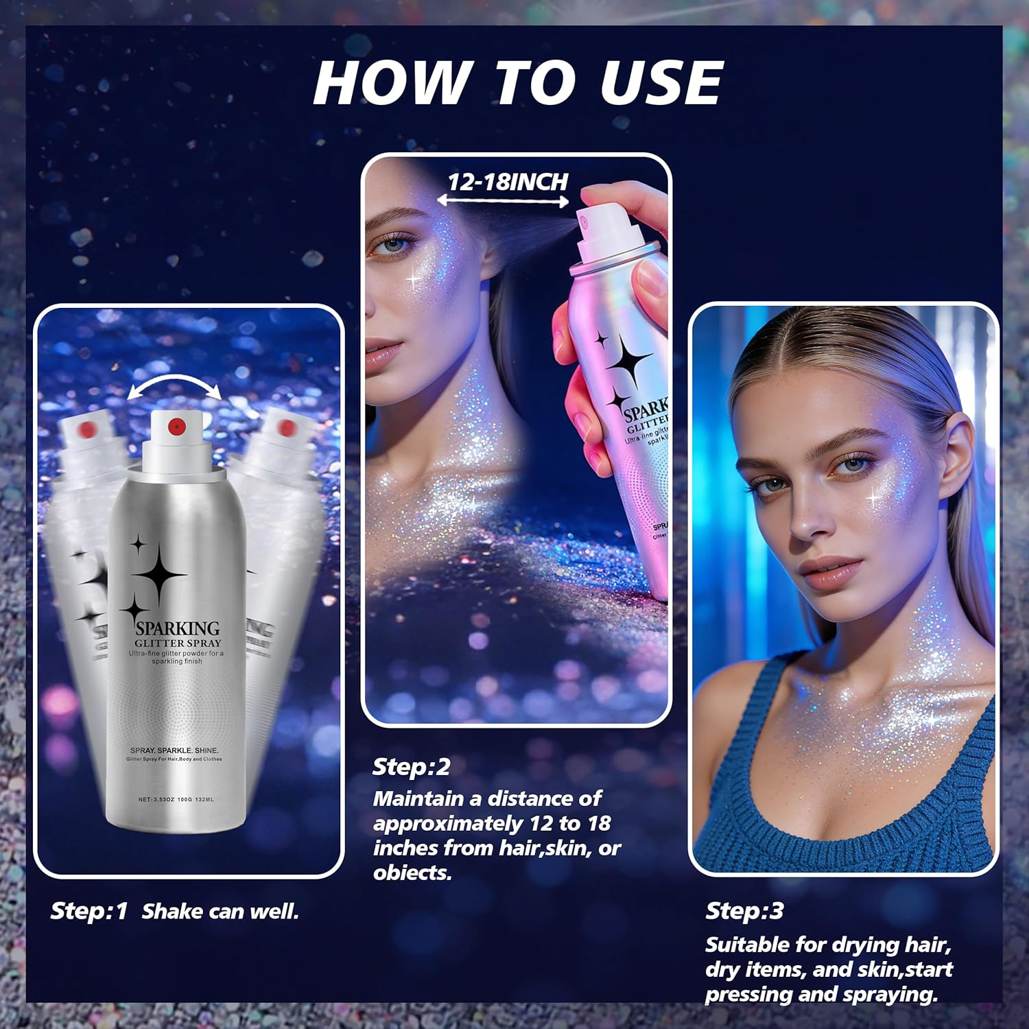 Thumbnail 3 de Glitter Hair Spray & Body Shimmer – Sparkling Spray for Hair and Skin (3.53 Fl Oz)
