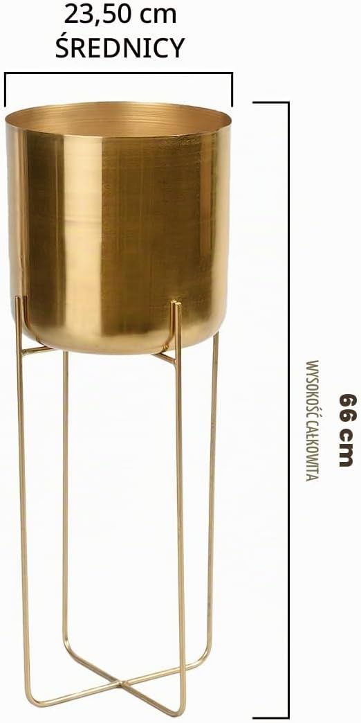 Detalle de Serene Spaces Living SSLIMGP30GOLDFBA – złota metalowa donica ze stojakiem, 66 cm
