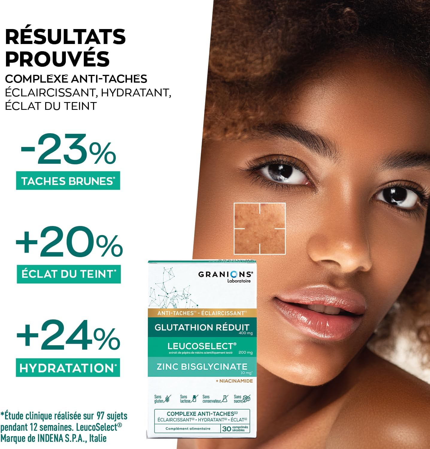 Detalle de GRANIONS - Complexe Anti-Tache Visage : Glutathion, Vitamine C, Zinc bisglycinate, Selenium et Niacinamide