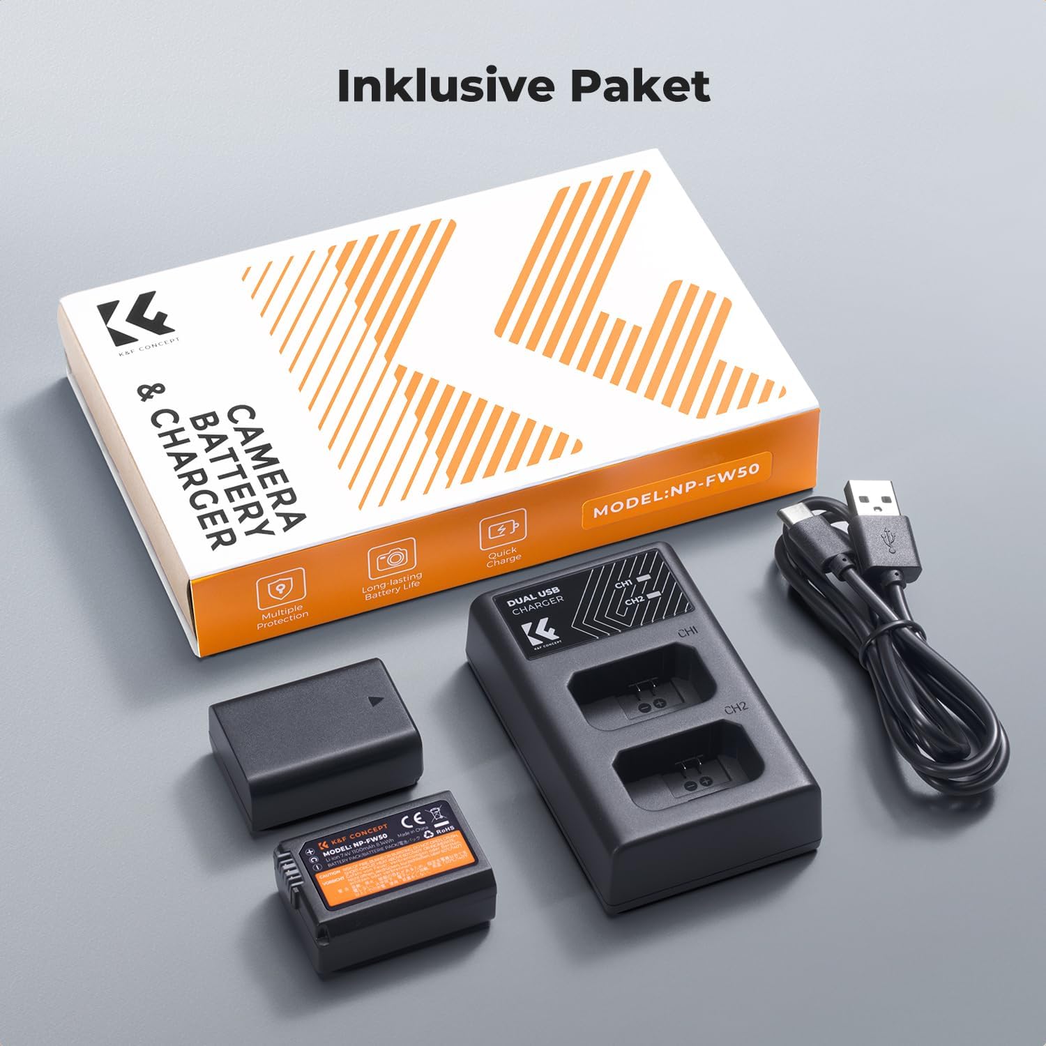 Thumbnail 6 de K&F CONCEPT NP-FW50 Kameraakku Ladegerät – 2er-Set 1100 mAh inkl. Dual-Ladeoption (Typ-C/USB-A) für Sony