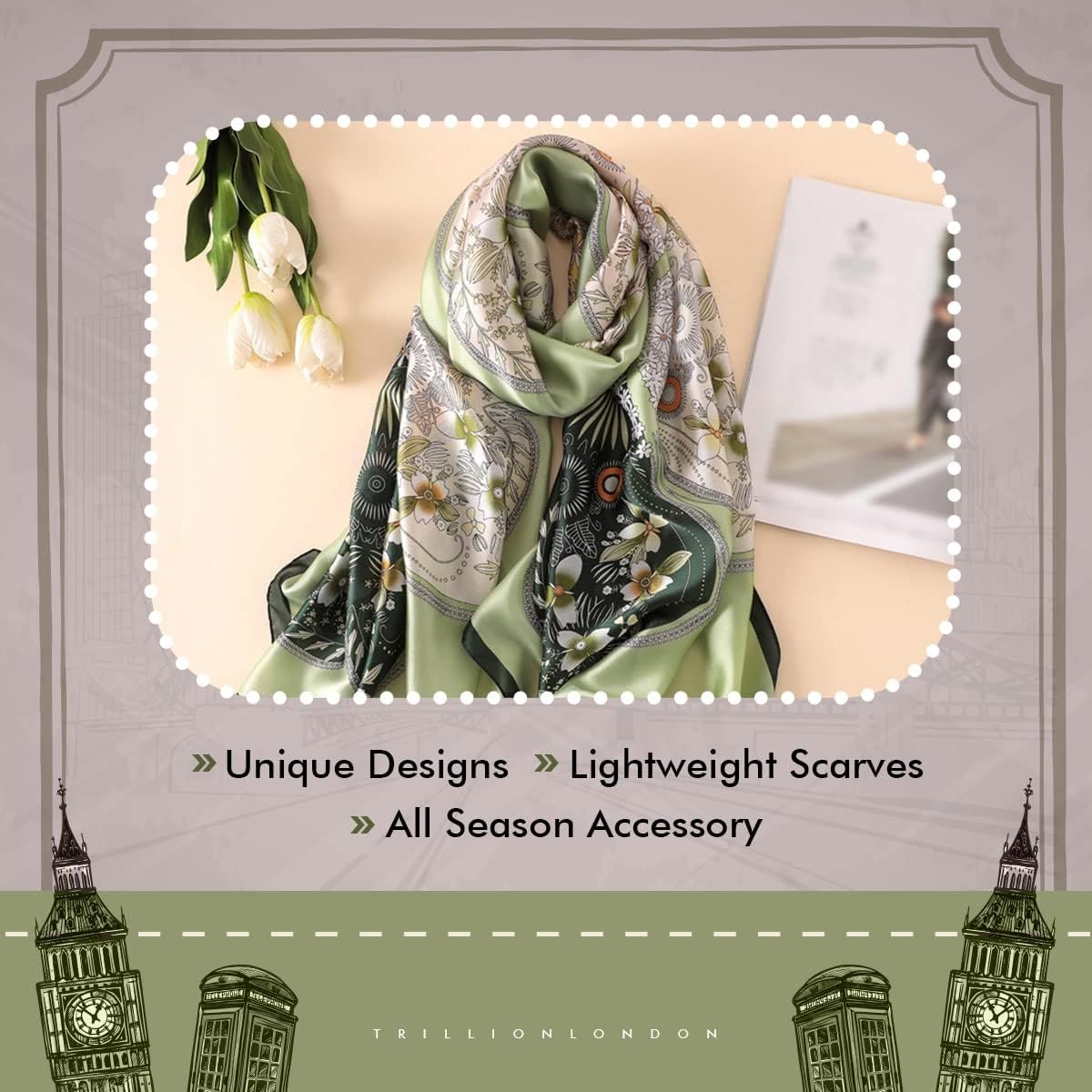 Thumbnail 4 de Trillion London Spring Collection Silk Scarf – Lightweight, Designer Silk for Everyday Style