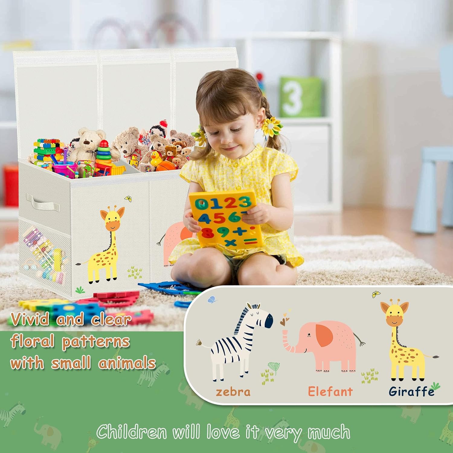 Thumbnail 1 de VERONLY Extra Large Collapsible Toy Box Storage for Kids (Beige) – 130 L, with Lid, Handles and 3 Compartments