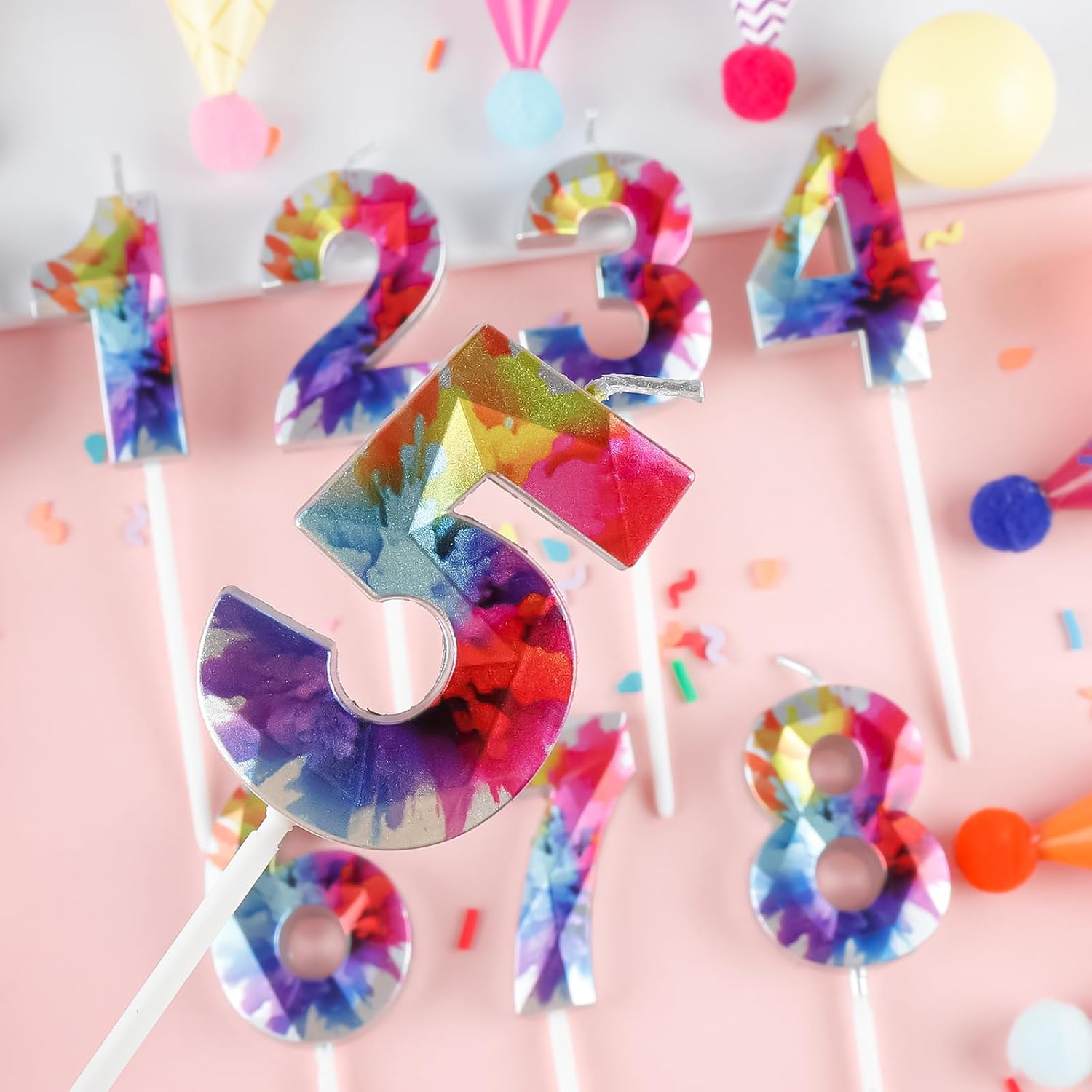 Thumbnail 3 de Yiran Colorful Graffiti 12th Birthday Candles – 2 x 12th Birthday Number Candles with 3D Topper for Cakes