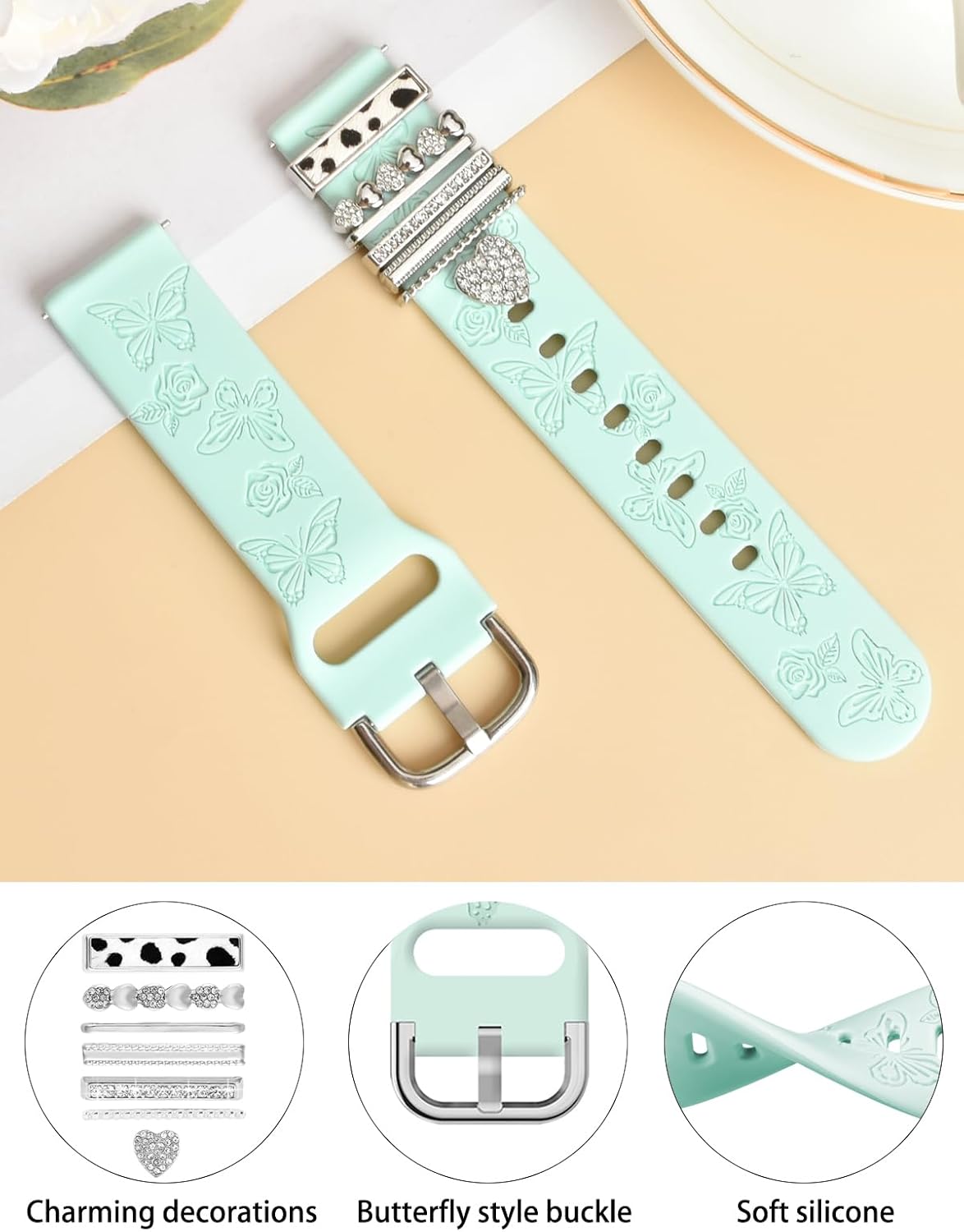 Thumbnail 3 de Vozehui Engraved Strap for Samsung Galaxy Watch Series (40mm/44mm) – Flower Design Soft Silicone 20mm