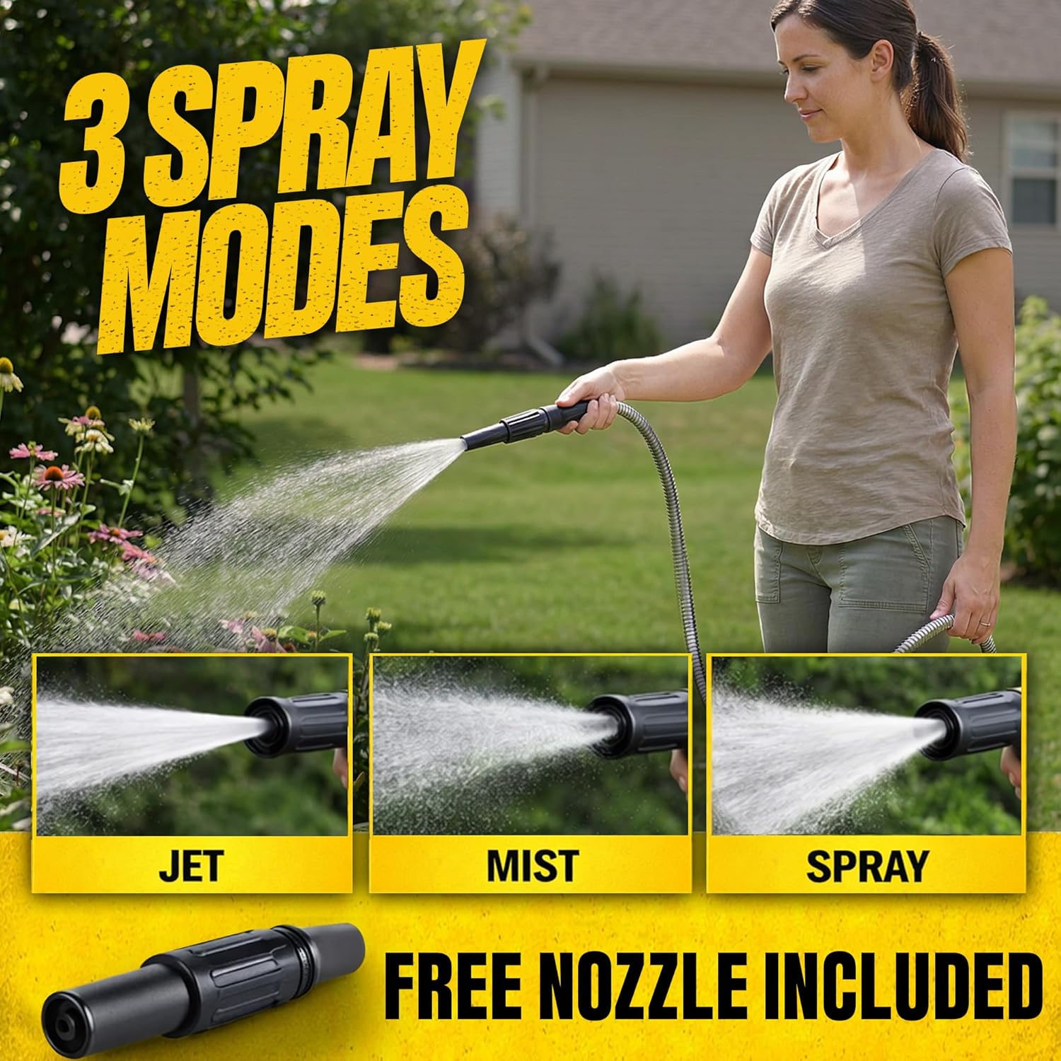 Detalle 2 de Bionic Steel Garden Hose 150 ft with Fireman’s Nozzle — Premium Stainless Steel Solution