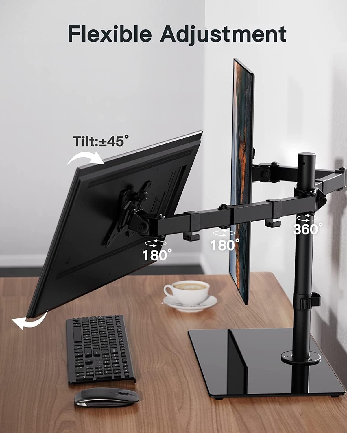 Thumbnail 3 de ErGear Dual Monitor Stand for 13"–32" Screens — Freestanding, Wide Base Dual Monitor Arm Desk Mount