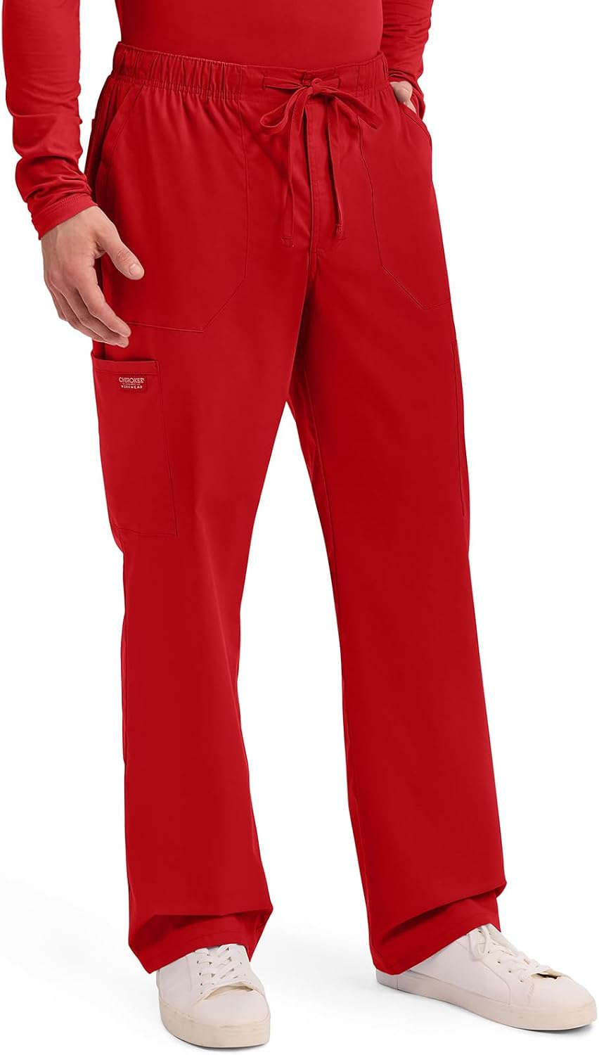 Detalle de Cherokee WW Professionals WW190 Men's Tapered Cargo Scrub Pants, 2-Way Stretch