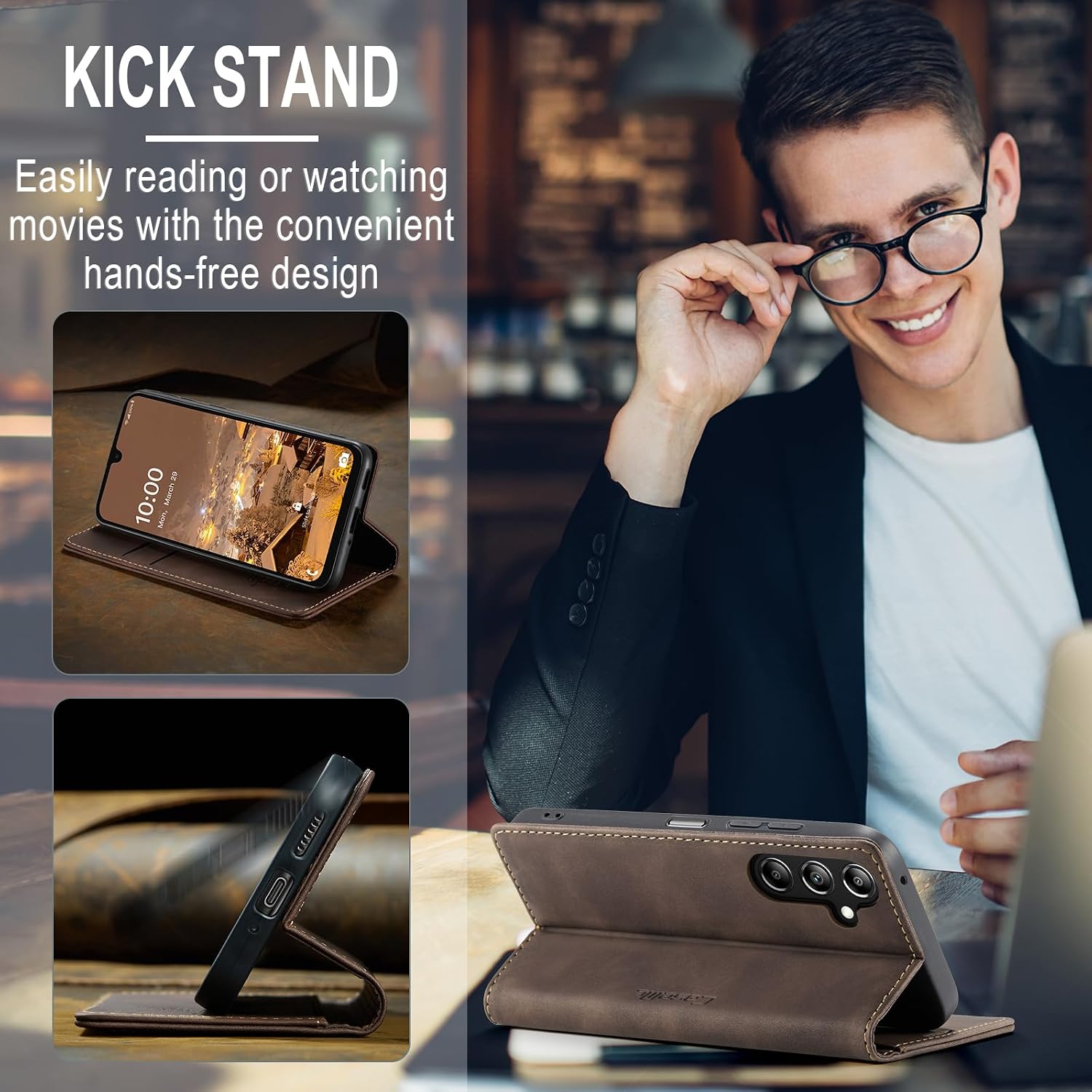 Thumbnail 4 de Cracedily wallet flip leather case for Samsung Galaxy A16 5G (Coffee) with card slots and magnetic closure