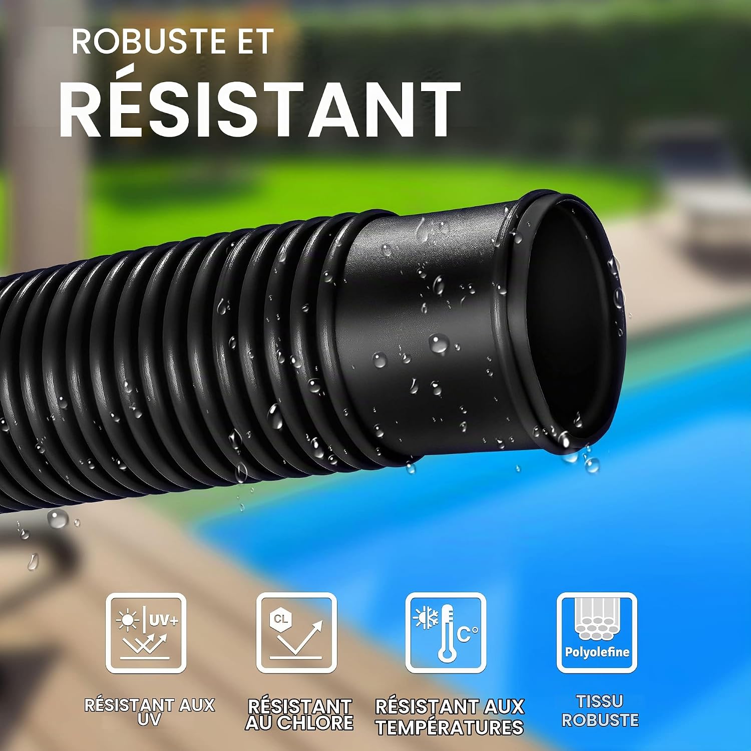Detalle de tillvex TVPS zwembadslang 8 m, 38 mm, zwart met moffen