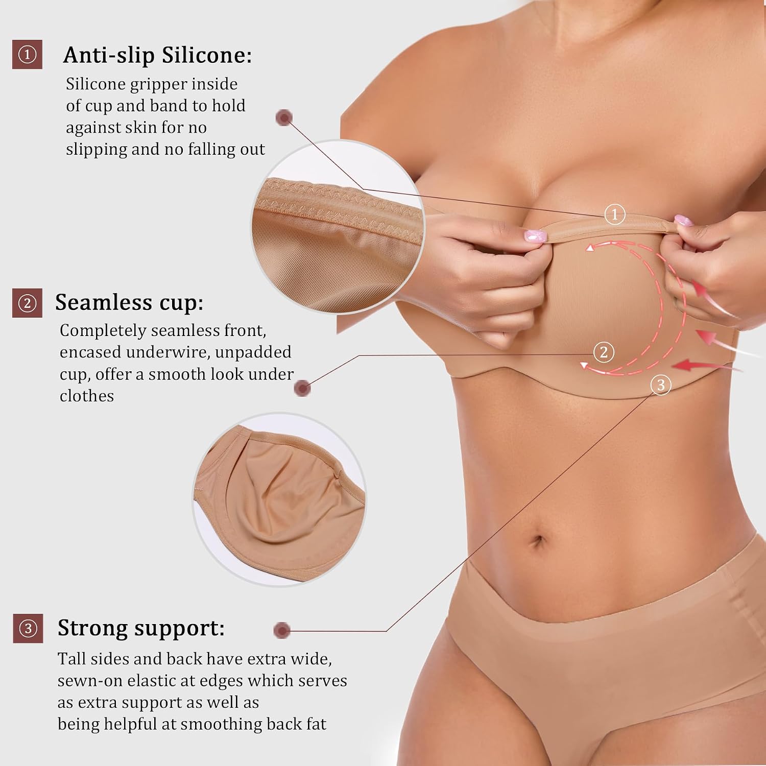 Detalle de DotVol Seamless Bandeau Unlined Underwire for Large Bust – Strapless Minimiser Bra