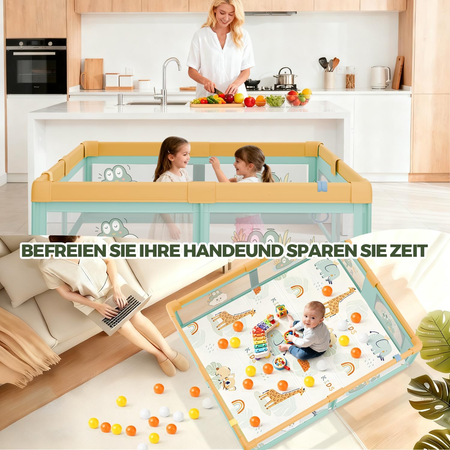 Detalle 2 de SOFTHOM Box Bambini 180x200 con Tappeto: recinto sicuro e versatile per gioco e movimento