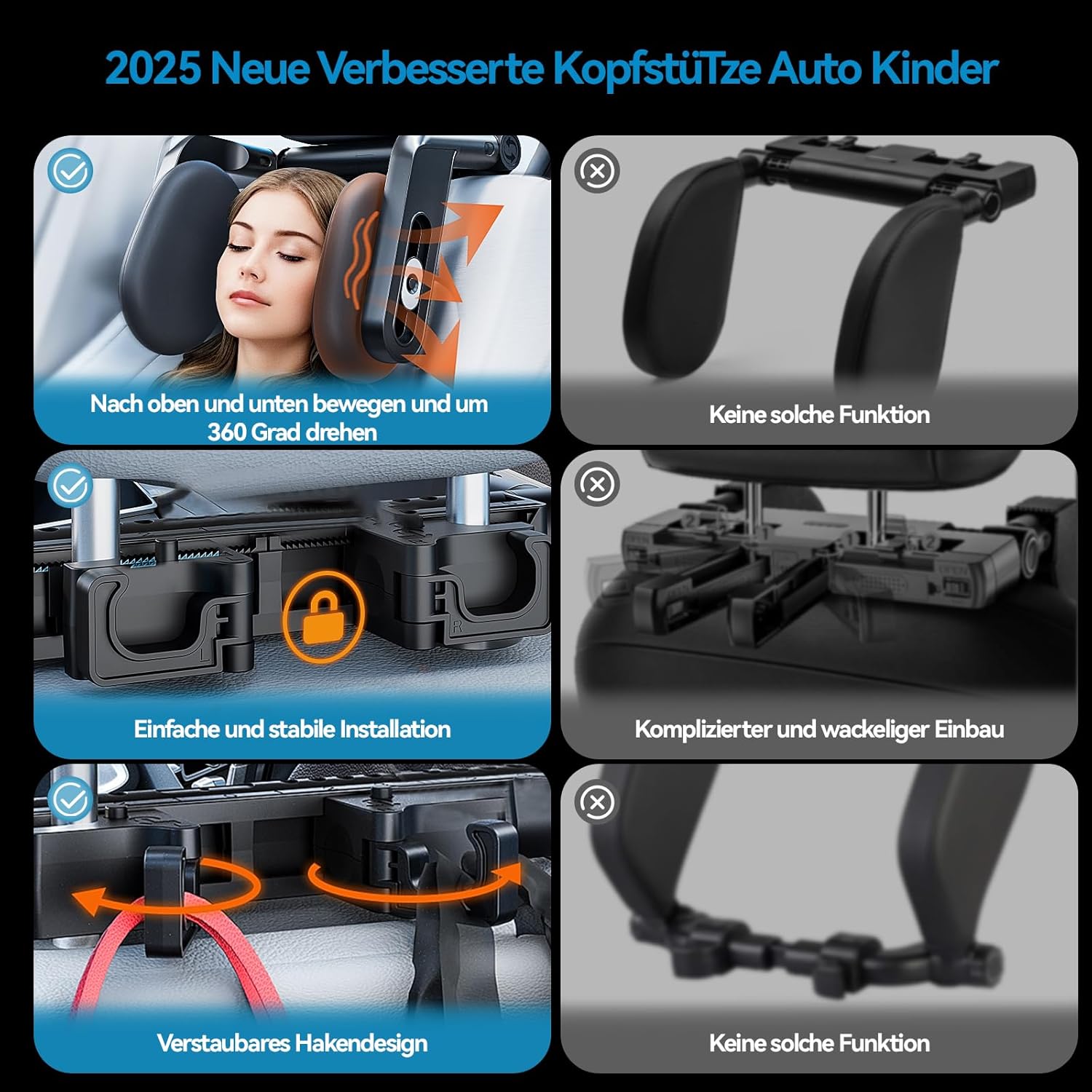 Detalle 2 de VniYors Kopfstütze Auto Kinder 2025