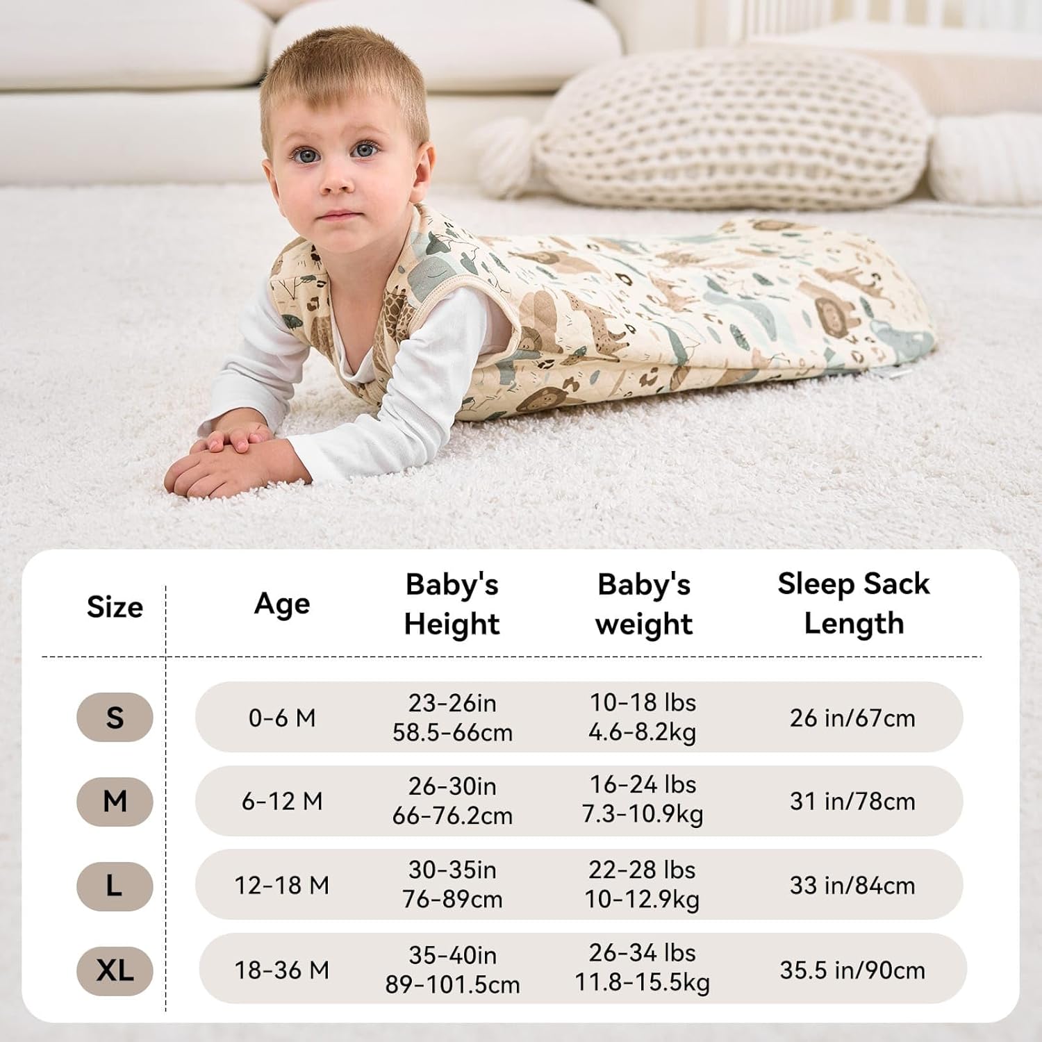 Thumbnail 4 de Unnivoll Babyschlafsack 1,5 Tog (18–36 Monate) aus Baumwolle – Winter/Herbst, warm & weich, 90 cm