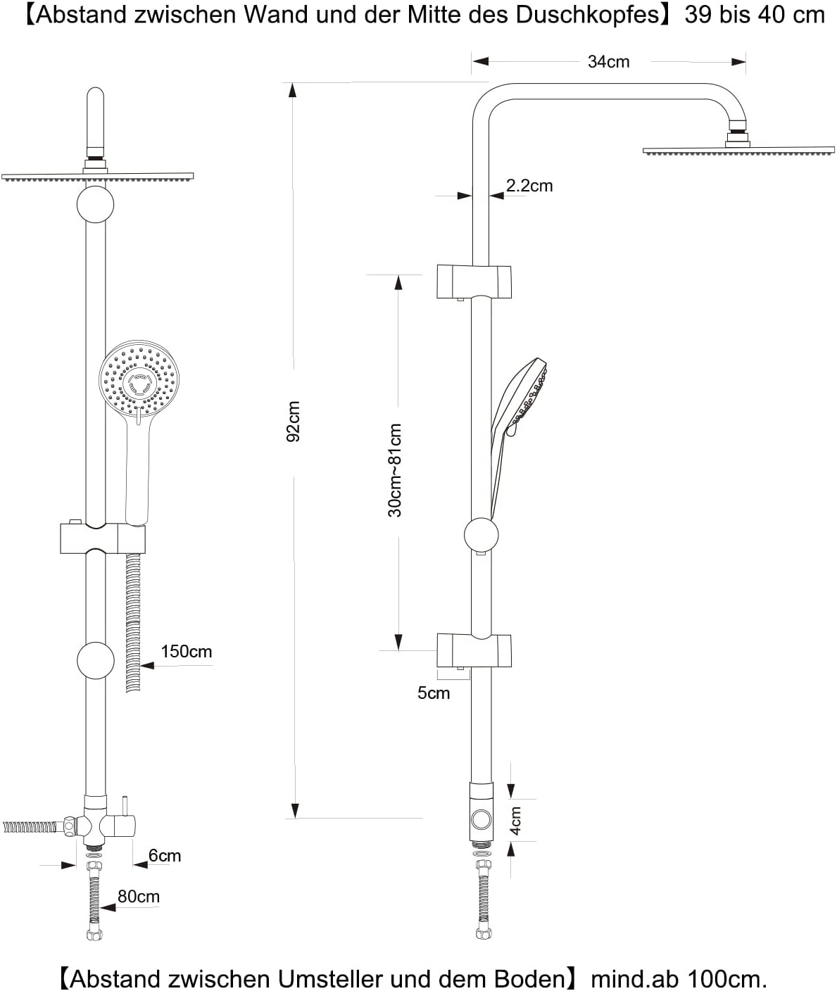 Detalle de JOHO Regendusche Duschsystem Edelstahl 92 cm