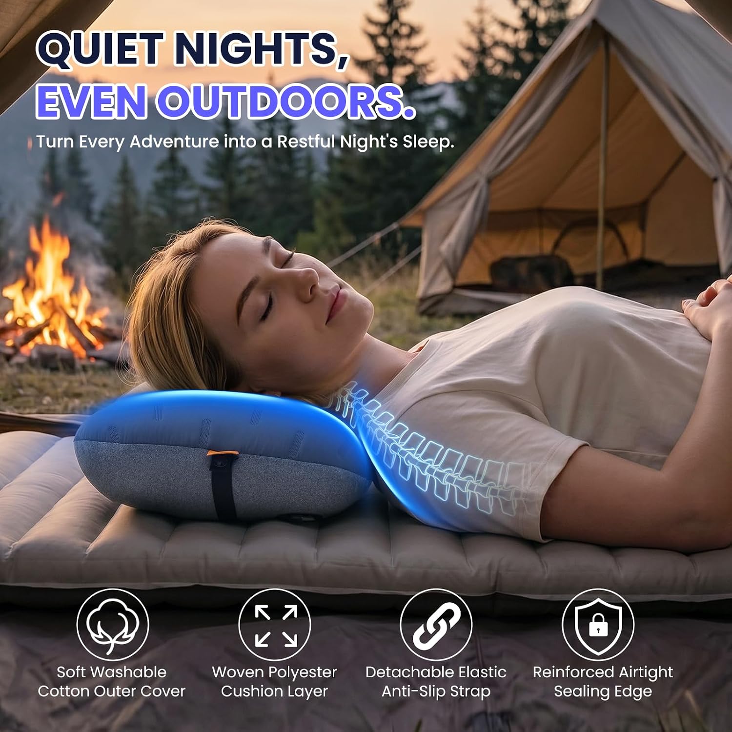 Thumbnail 6 de CAMPNREST Inflatable Camping Pillow, Ergonomic Air Pillow with Washable Cover