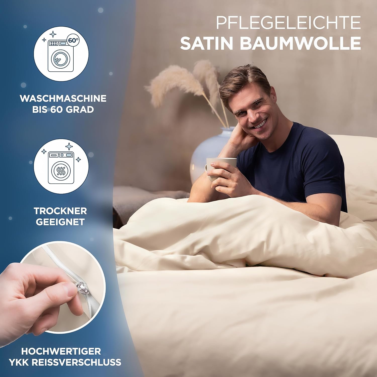 Thumbnail 3 de Samthus Kopfkissenbezug 40x80 aus Baumwolle-Satin (OEKO-Tex Made in Green) – beige