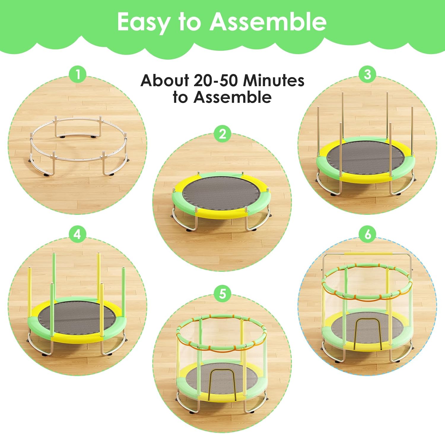 Thumbnail 5 de Trampoline for Kids: Upgrade Full Anti-Rust 440lbs Toddler Trampoline with Net and Adjustable Gymnastics Bar