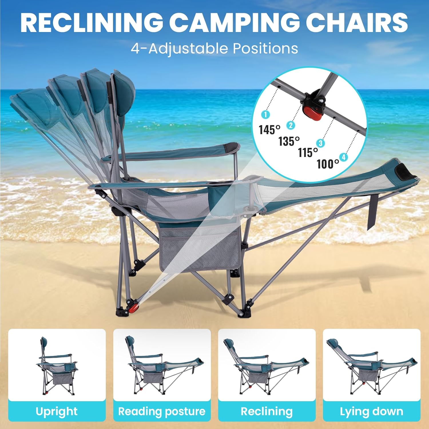 Thumbnail 2 de #WEJOY Reclining Camping Chair with Footrest, 4-Position Adjustable (180kg capacity) and Headrest