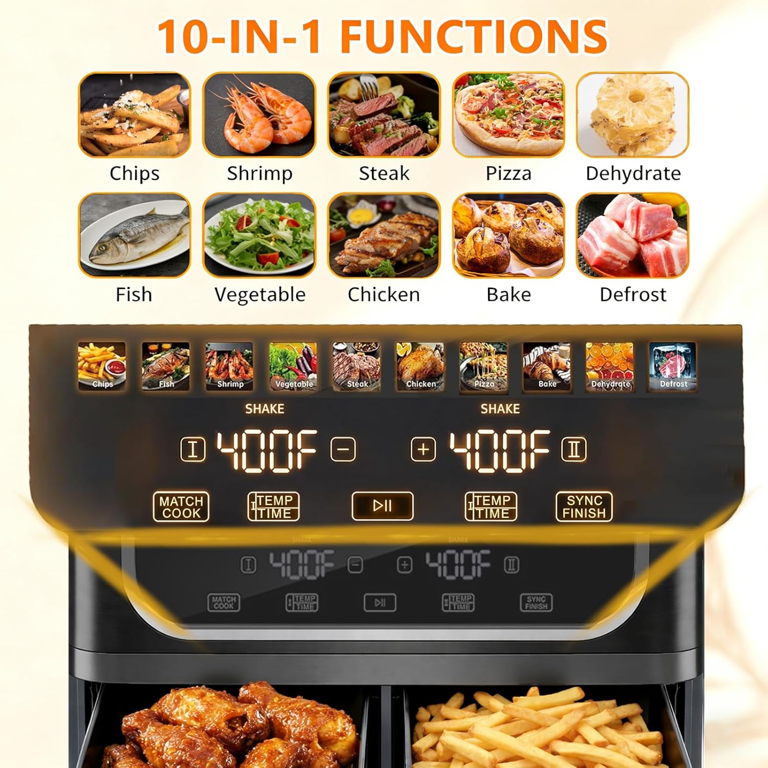 Thumbnail 2 de Simple Deluxe 9.5-Qt Dual Basket Air Fryer (10-in-1) with Sync Cook and Independent Temperature Control